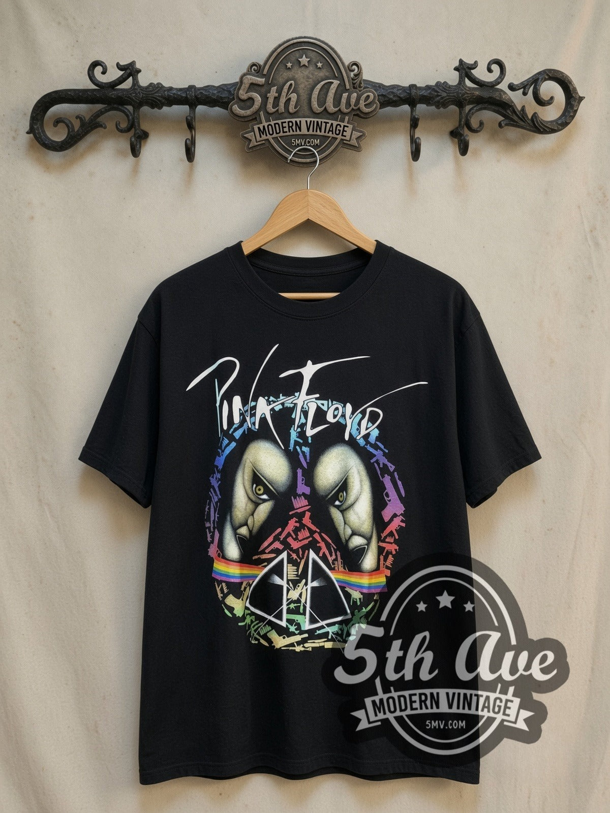 Pink Floyd all-over-print vintage band t-shirt, front view on the 5MV rack