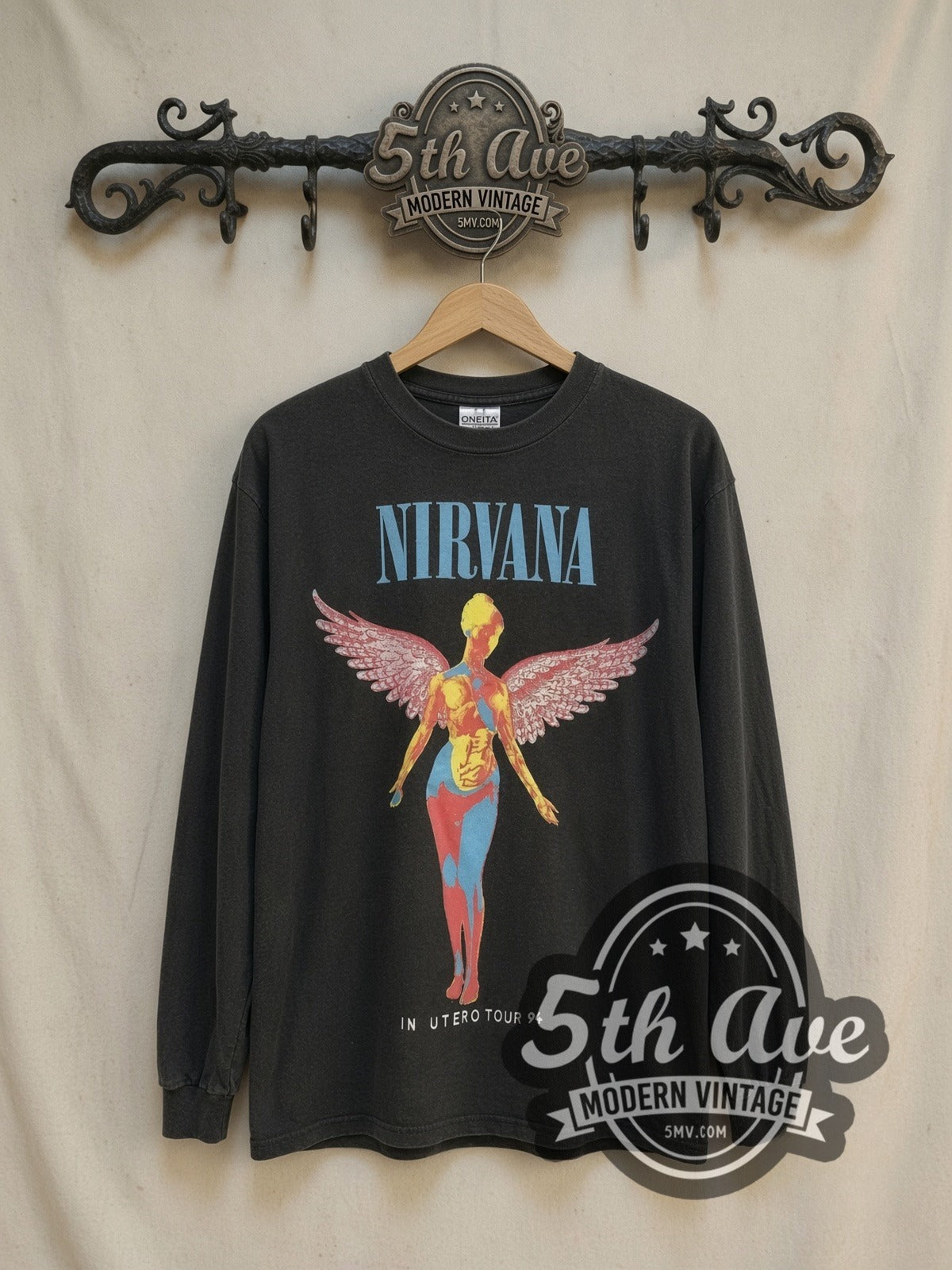 Nirvana In Utero Tour 94 Angel Long Sleeve vintage band t-shirt, front view on the 5MV rack