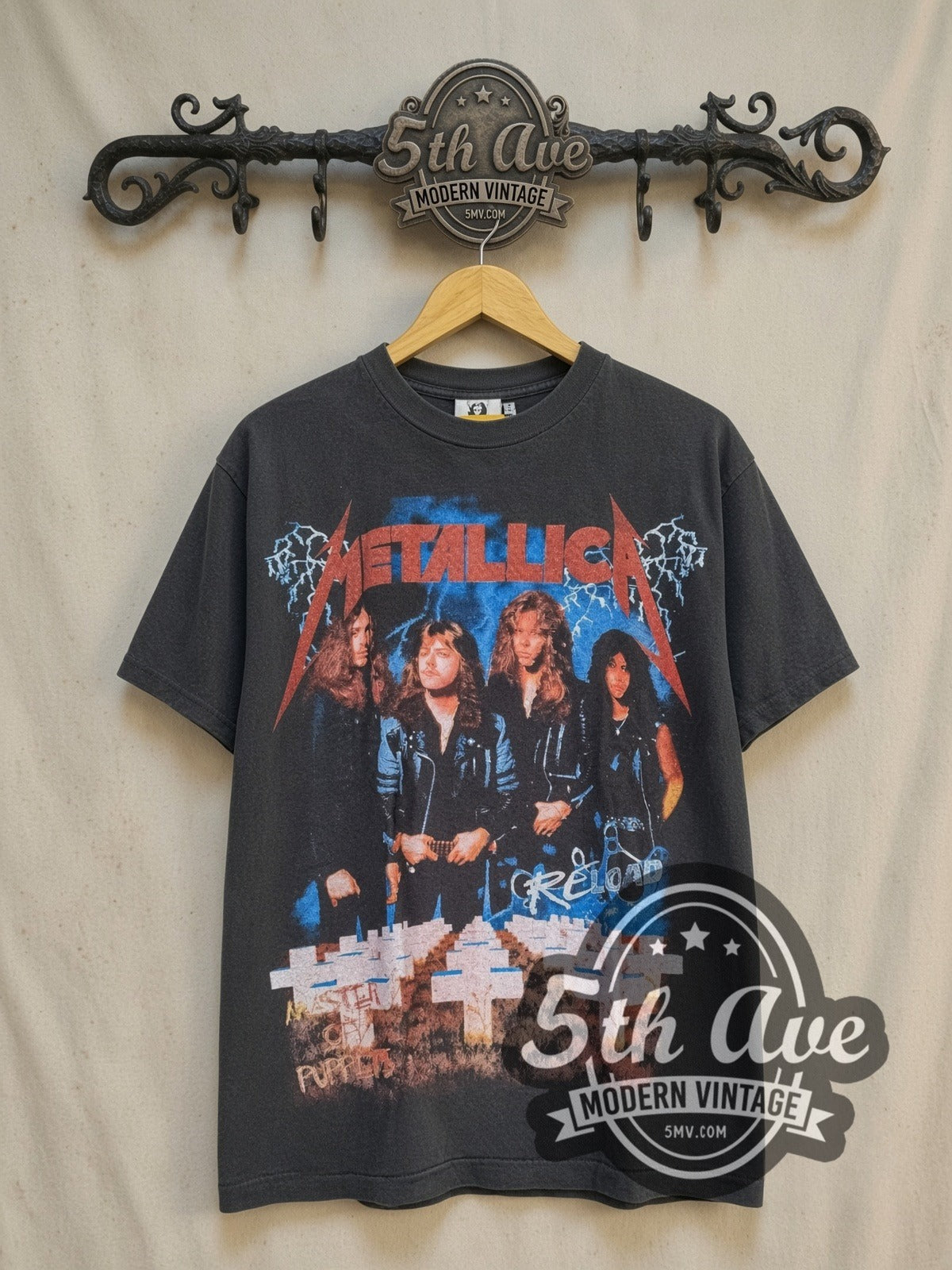Metallica Reload vintage band t-shirt, front view on the 5MV rack