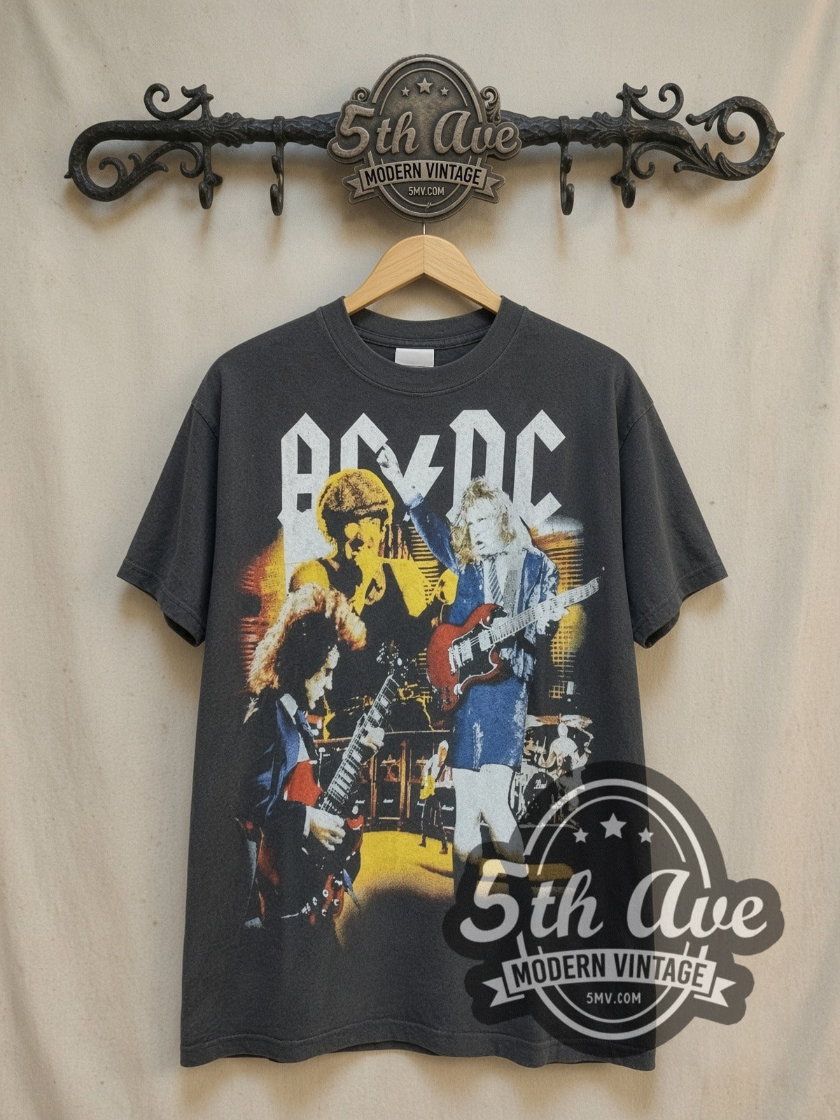 AC/DC Graphic vintage band t-shirt, front view on the 5MV rack