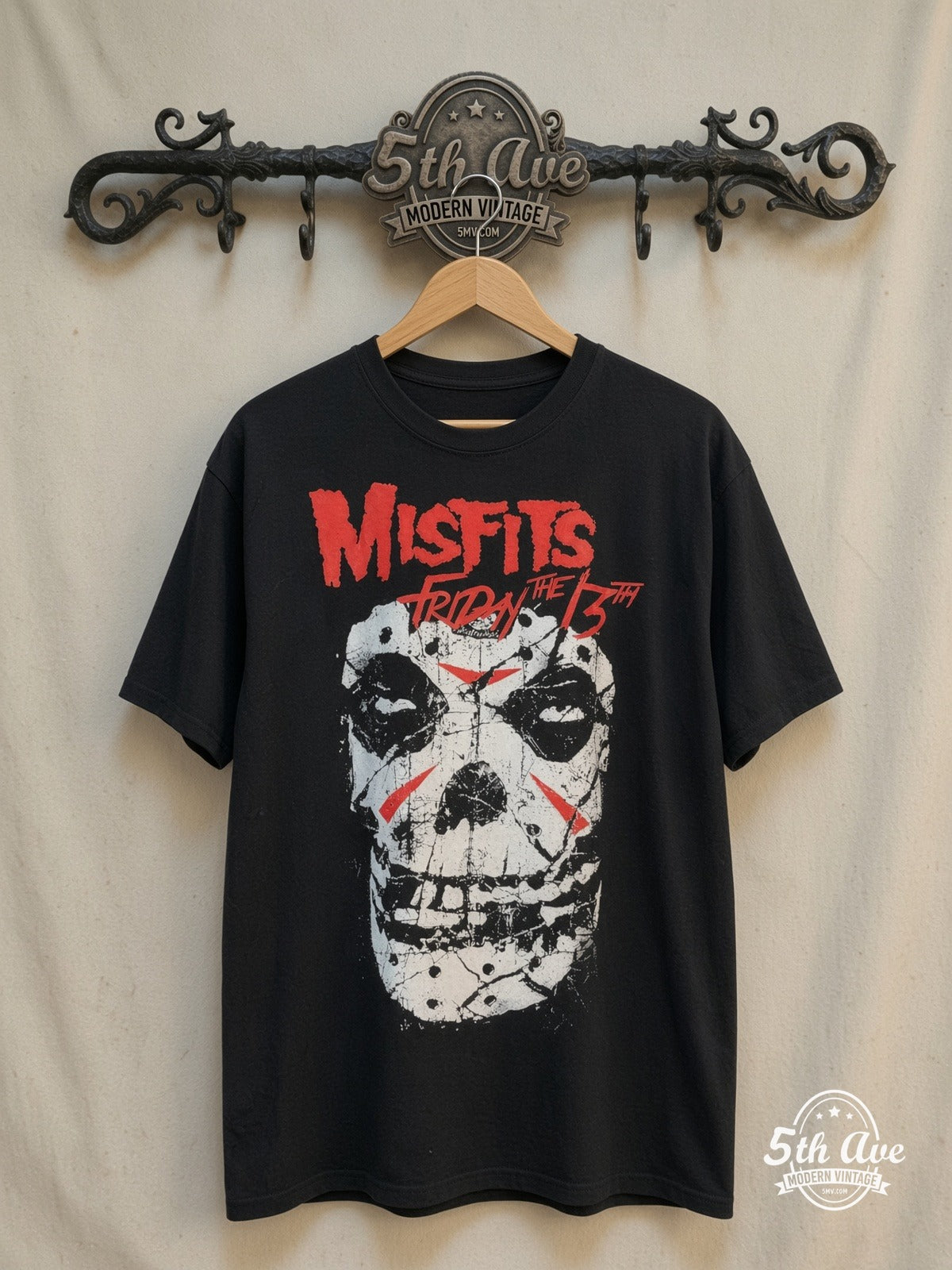 Misfits – Friday the 13th – Vintage Band T-Shirt — front on locked cream ornate 5th Ave rack