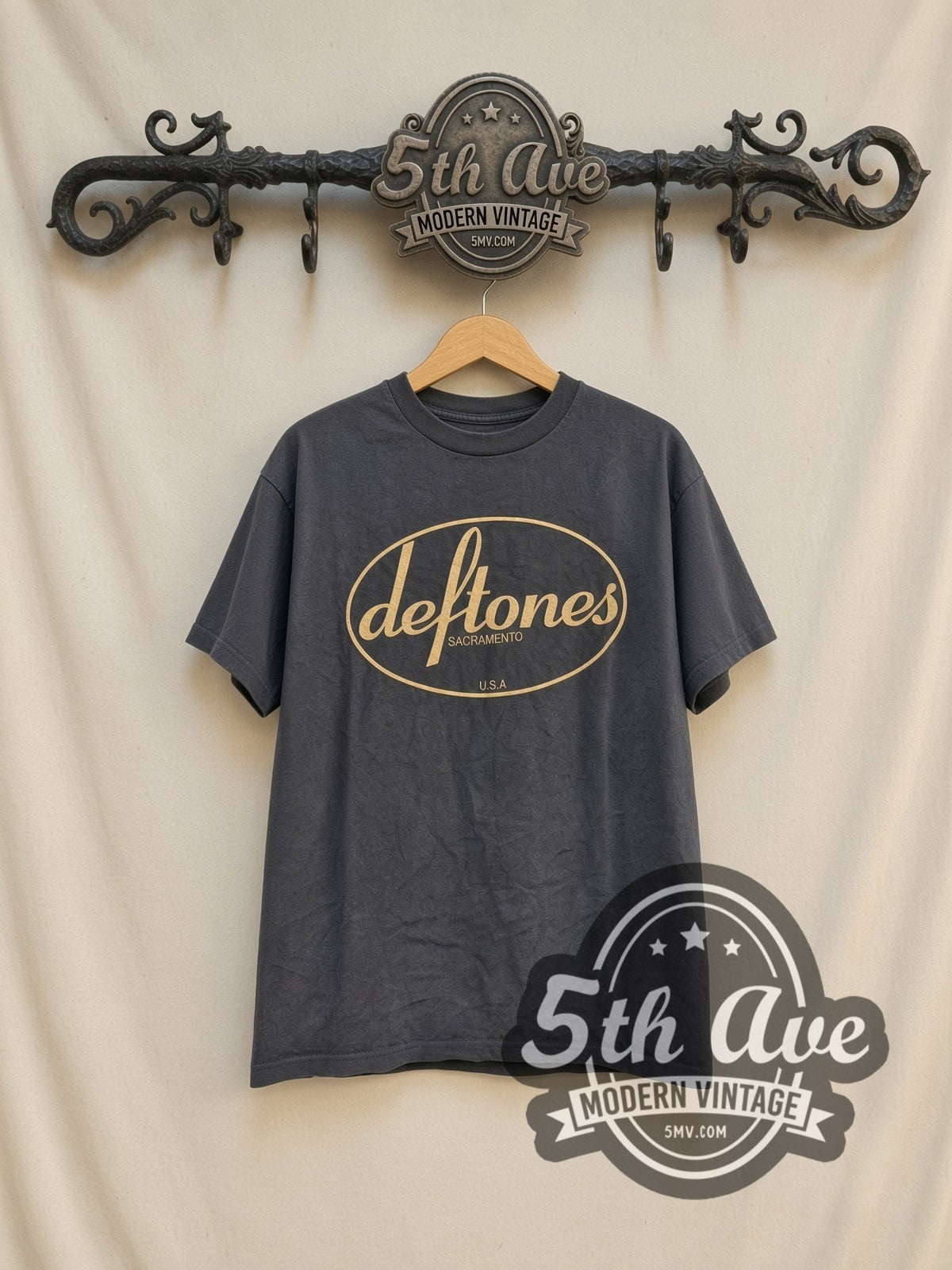 Deftones Sacramento USA vintage band t-shirt in black, front view on the 5MV rack