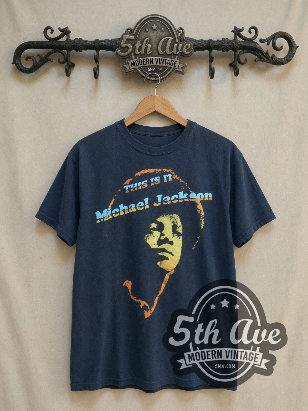 Michael Jackson This Is It vintage band t-shirt, front view on a display rack