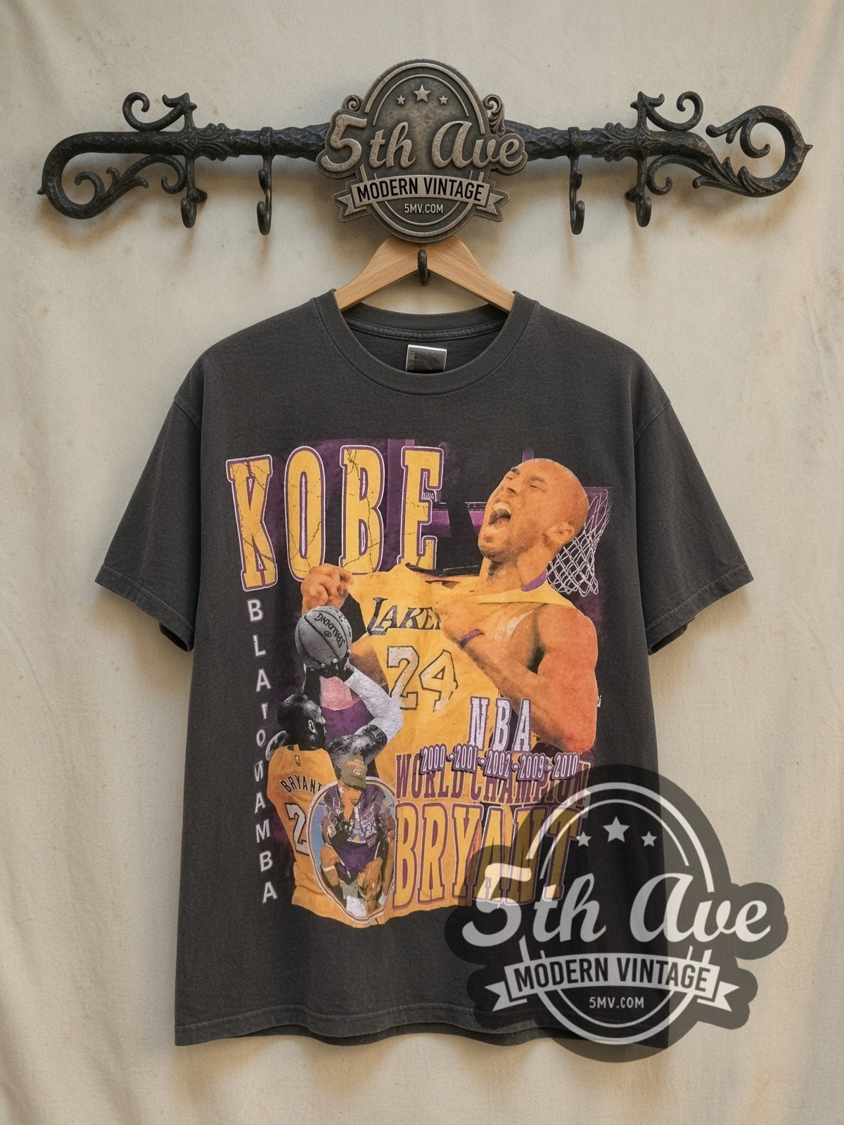 Kobe Bryant Legend Eternal vintage basketball tee, front view on a display rack