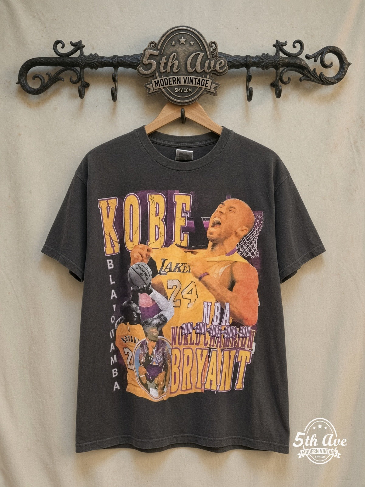 Kobe Bryant – Legend Eternal – Vintage Graphic Tee — front on locked cream ornate 5th Ave rack