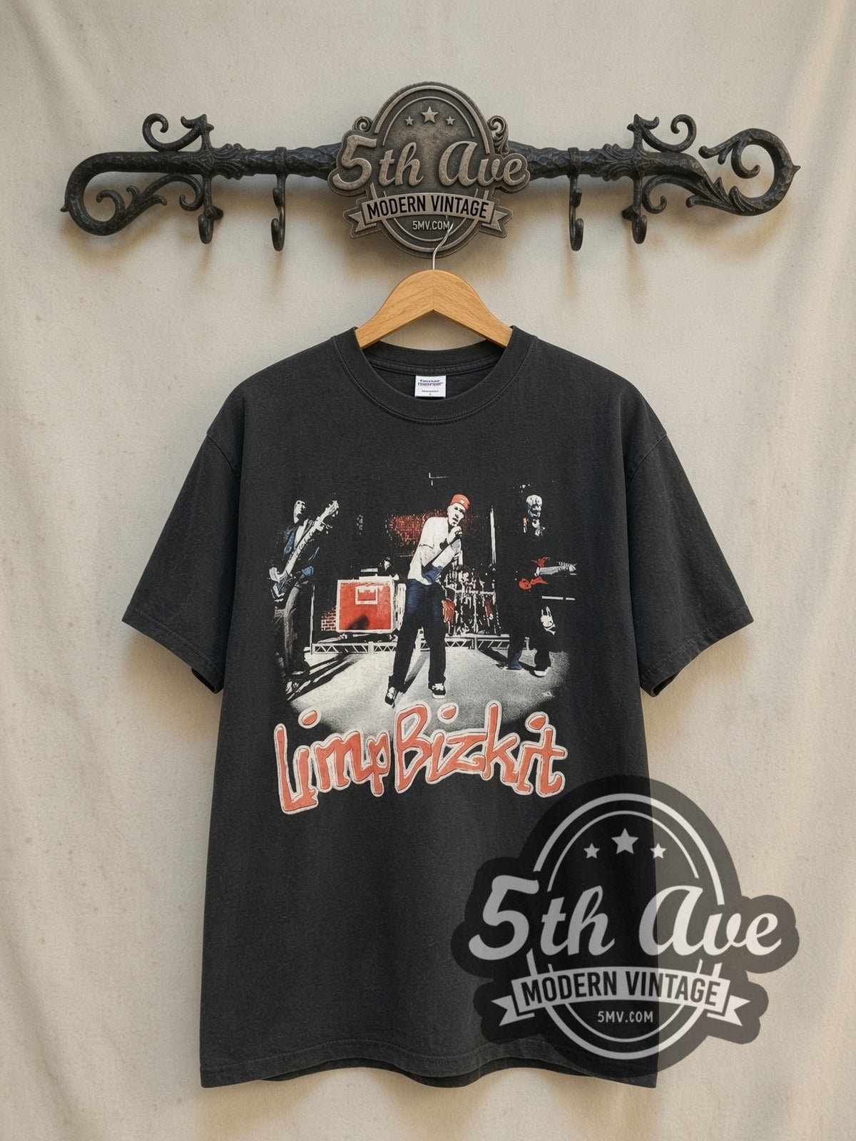 Limp Bizkit Nookie vintage band t-shirt in black, front view on the 5MV rack