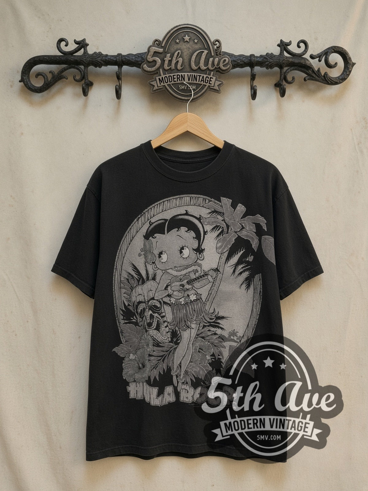 Betty Boop Hula Boop Single Stitch vintage cartoon tee, front view on a display rack