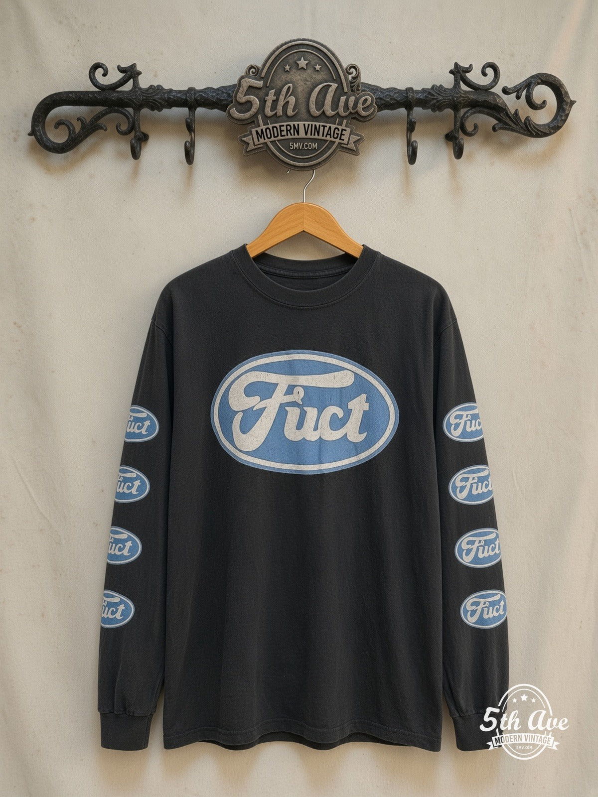 Rage Against the Machine – RATM x FUCT – Vintage Band T-Shirt — front on locked cream ornate 5th Ave rack