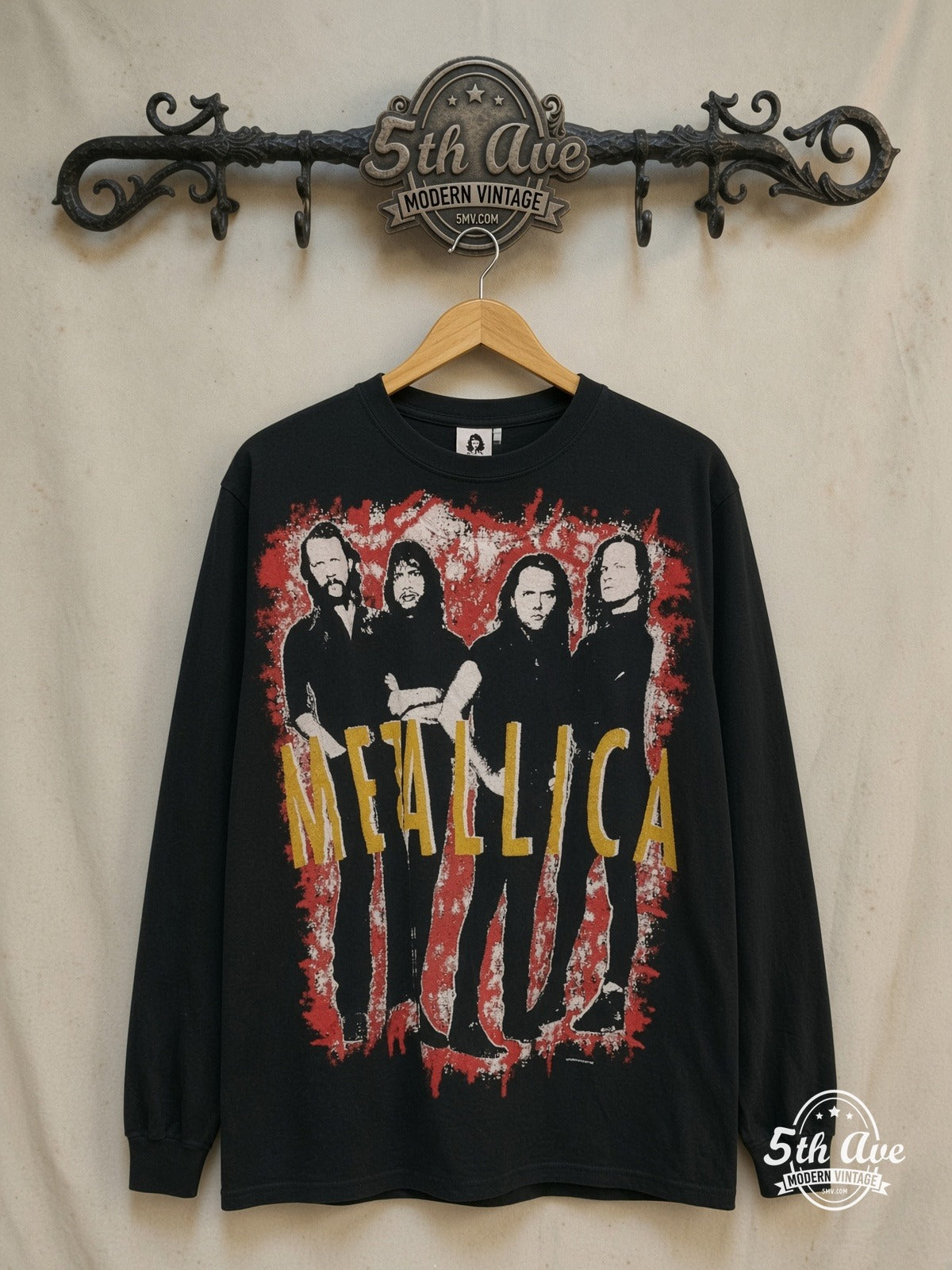 Metallica 1992 Concert Tour vintage band t-shirt, front view on a display rack