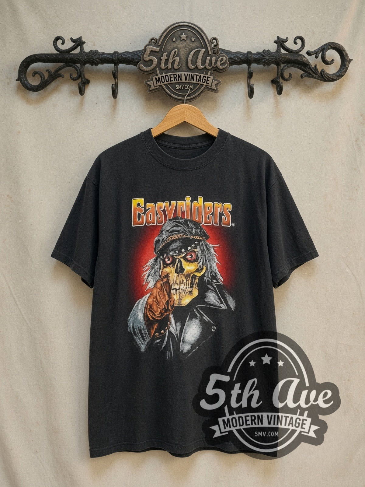 Easyriders x Harley-Davidson Salina, KS vintage Harley tee in black, front view on the 5MV rack