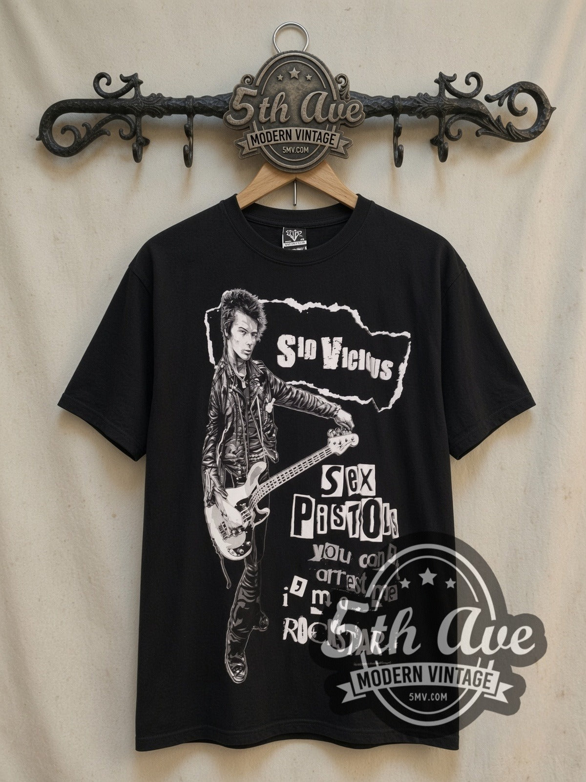 Sex Pistols Anarchy in the UK vintage band t-shirt, front view on the 5MV rack