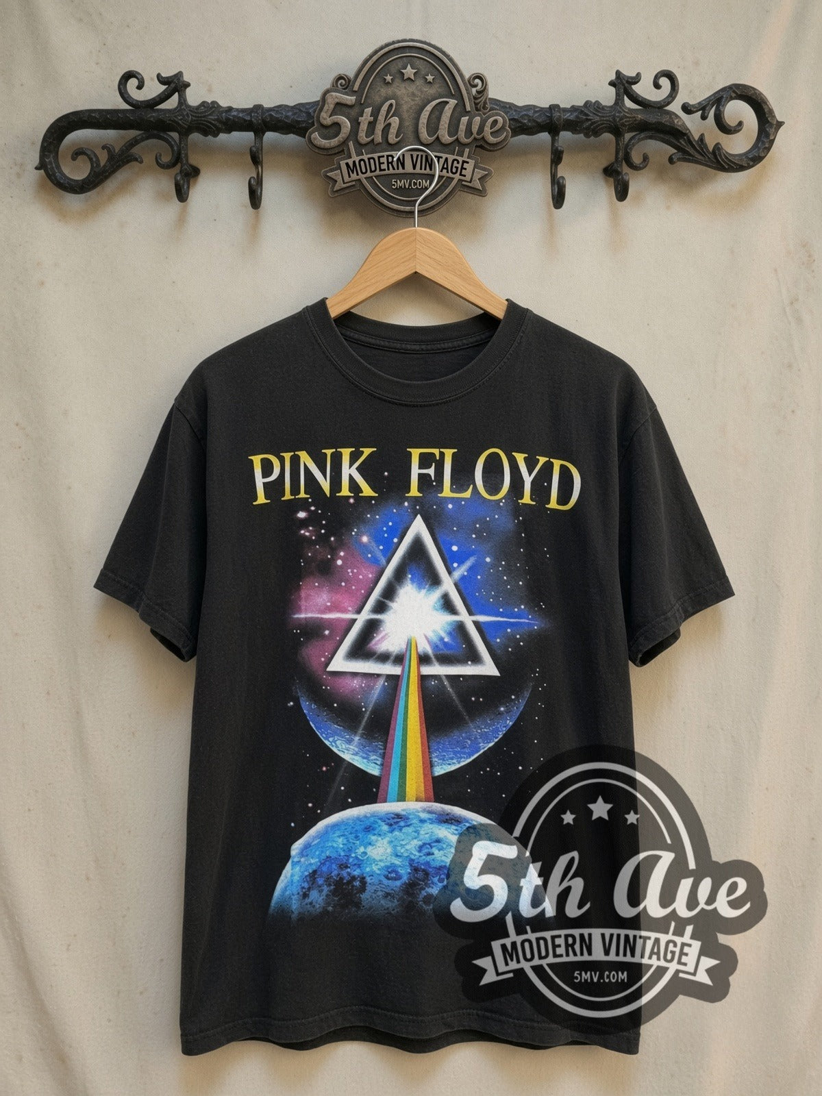 Pink Floyd Dark Side Invasion vintage band t-shirt, front view on the 5MV rack