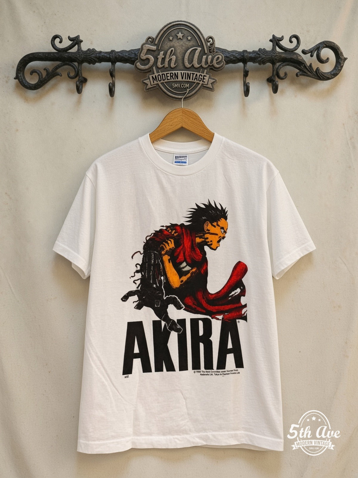 Akira – Tetsuo Shima – New Vintage Anime Tee — front on locked cream ornate 5th Ave rack
