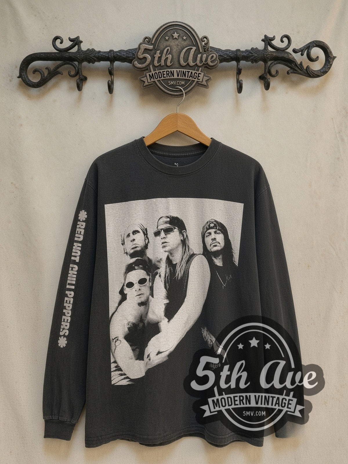 Red Hot Chili Peppers Out in L.A. Long Sleeve vintage band t-shirt, front view on a display rack