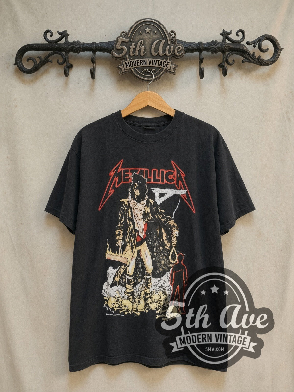 Metallica The Unforgiven vintage band t-shirt in black, front view on the 5MV rack