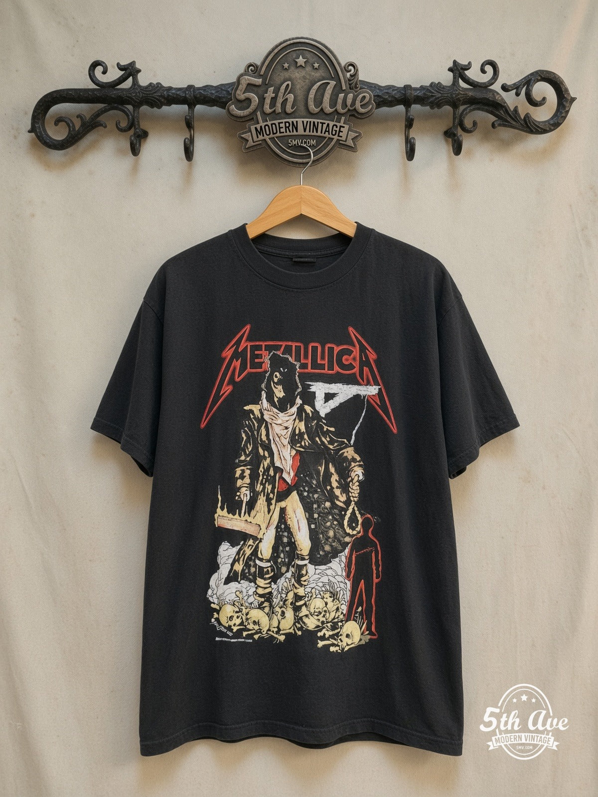 Metallica – The Unforgiven – Vintage Band T-Shirt — front on locked cream ornate 5th Ave rack