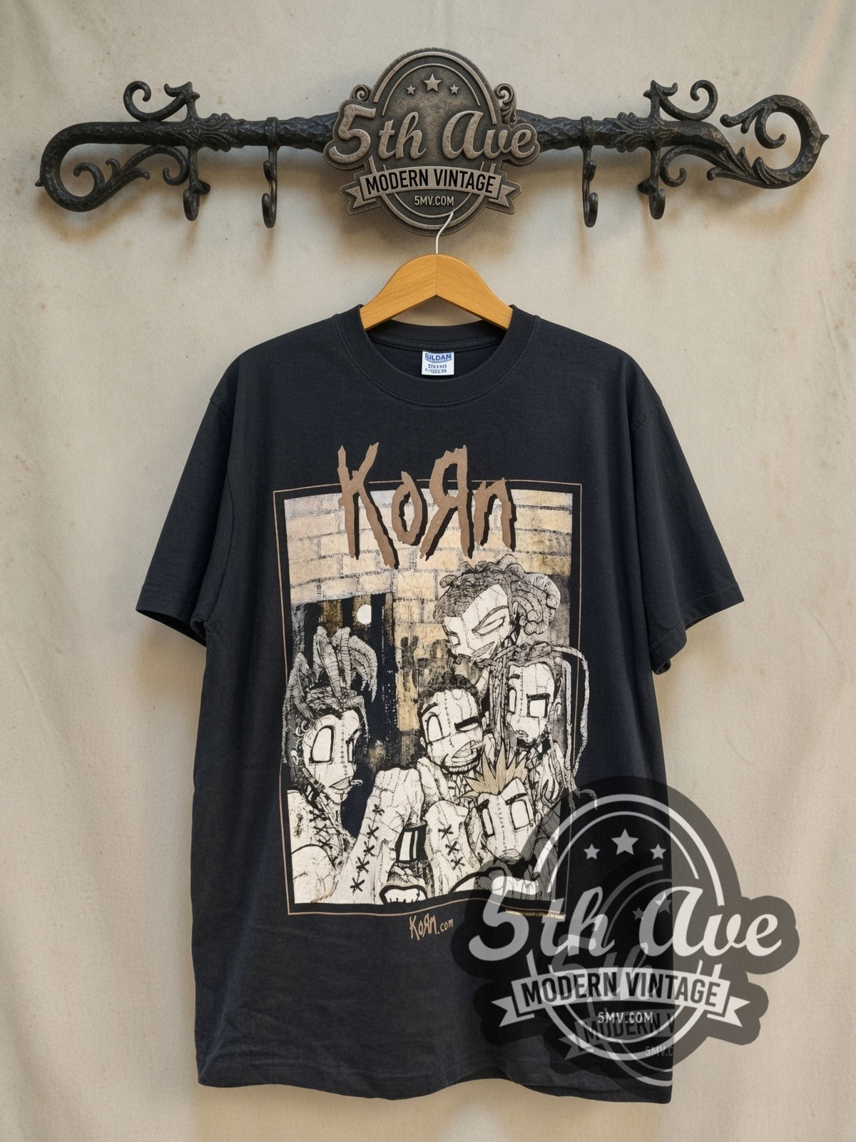 Korn Sick and Twisted Cartoon Band Circles vintage band t-shirt in black, front view on the 5MV rack