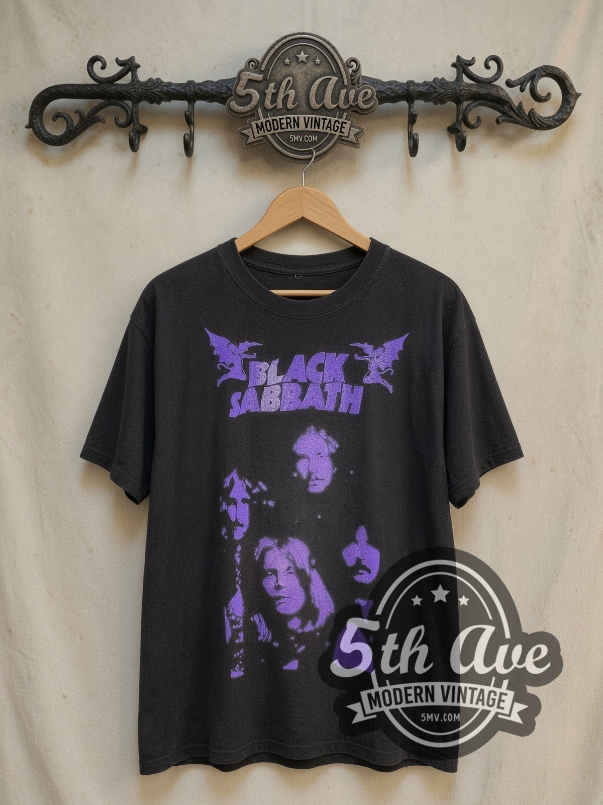 Black Sabbath Angelic Legends in Purple Haze vintage band t-shirt, front view on the 5MV rack