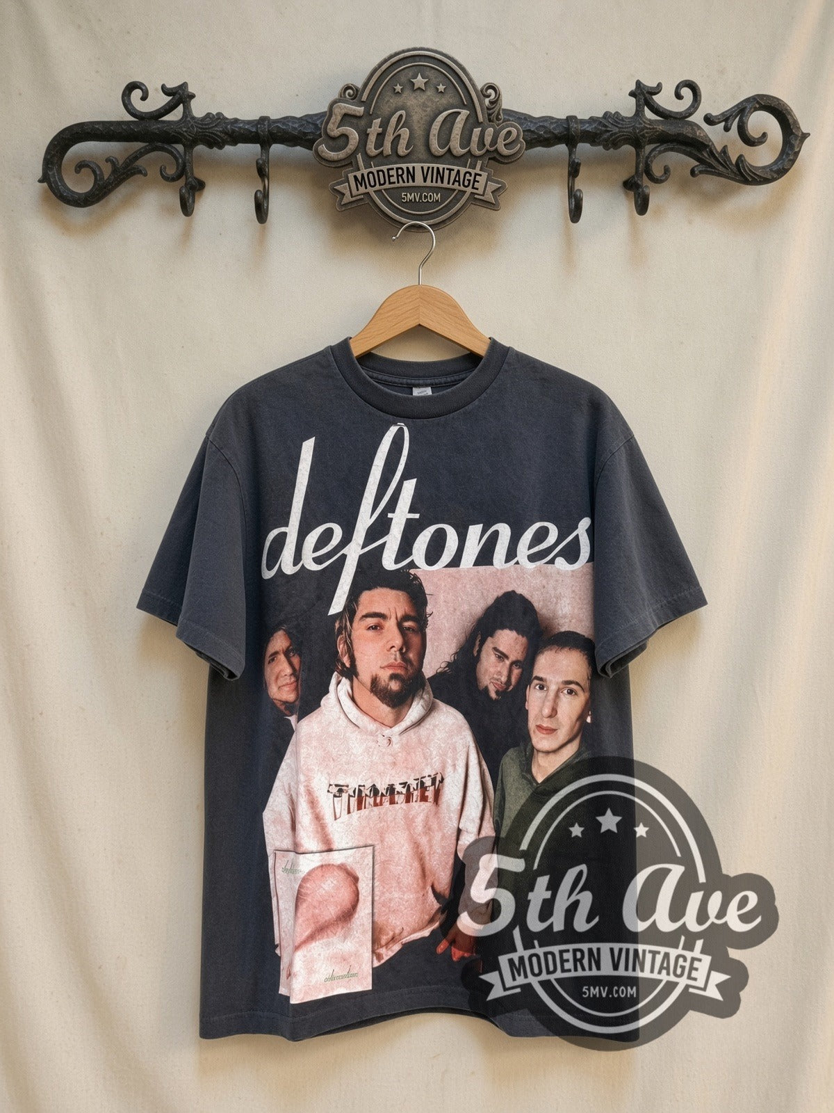 Deftones UK Adrenaline vintage band t-shirt in black, front view on the 5MV rack