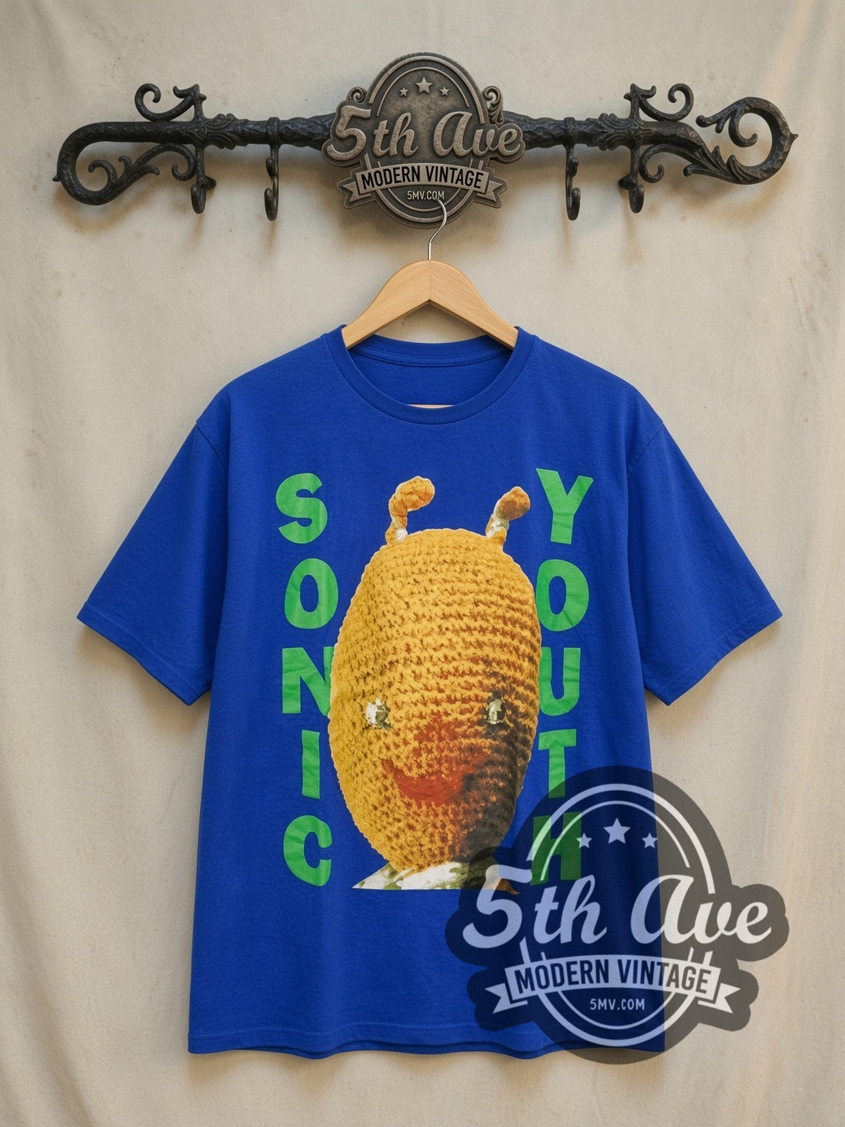 Sonic Youth Dirty vintage band t-shirt, front view on a display rack