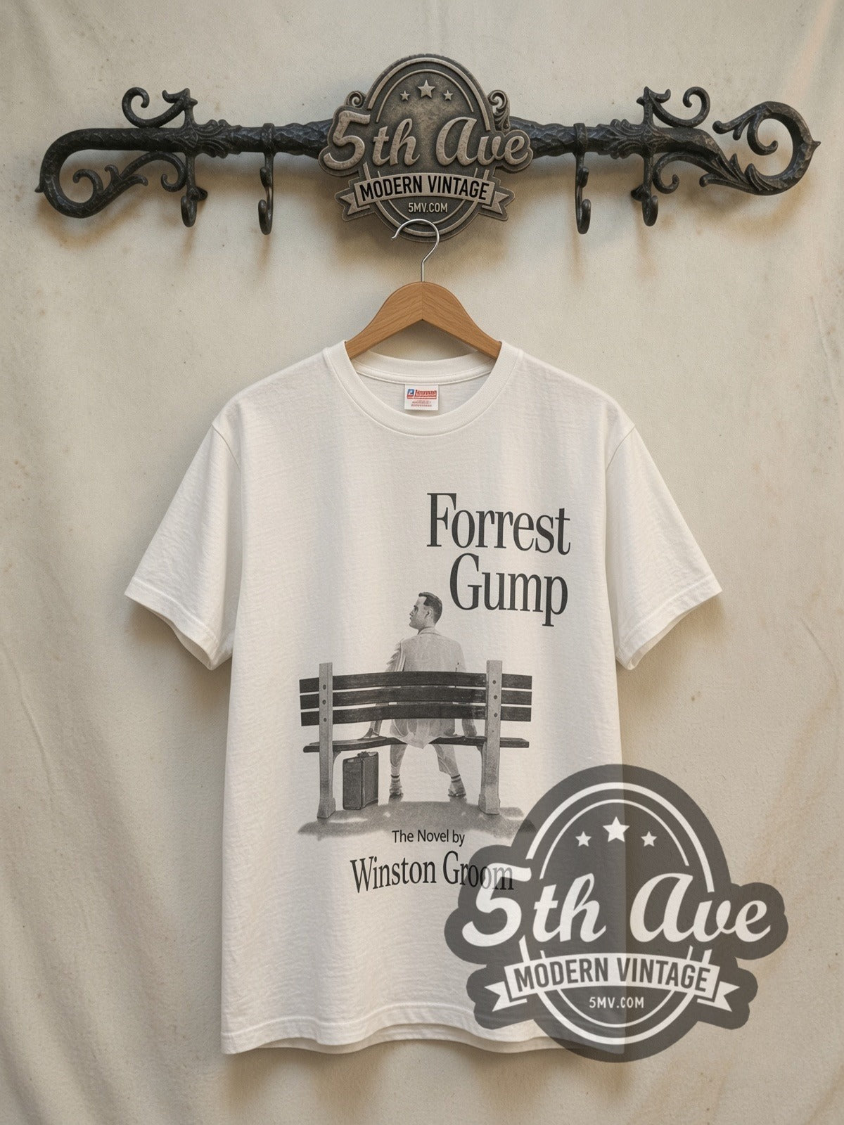 Forrest Gump vintage movie t-shirt, front view on a display rack