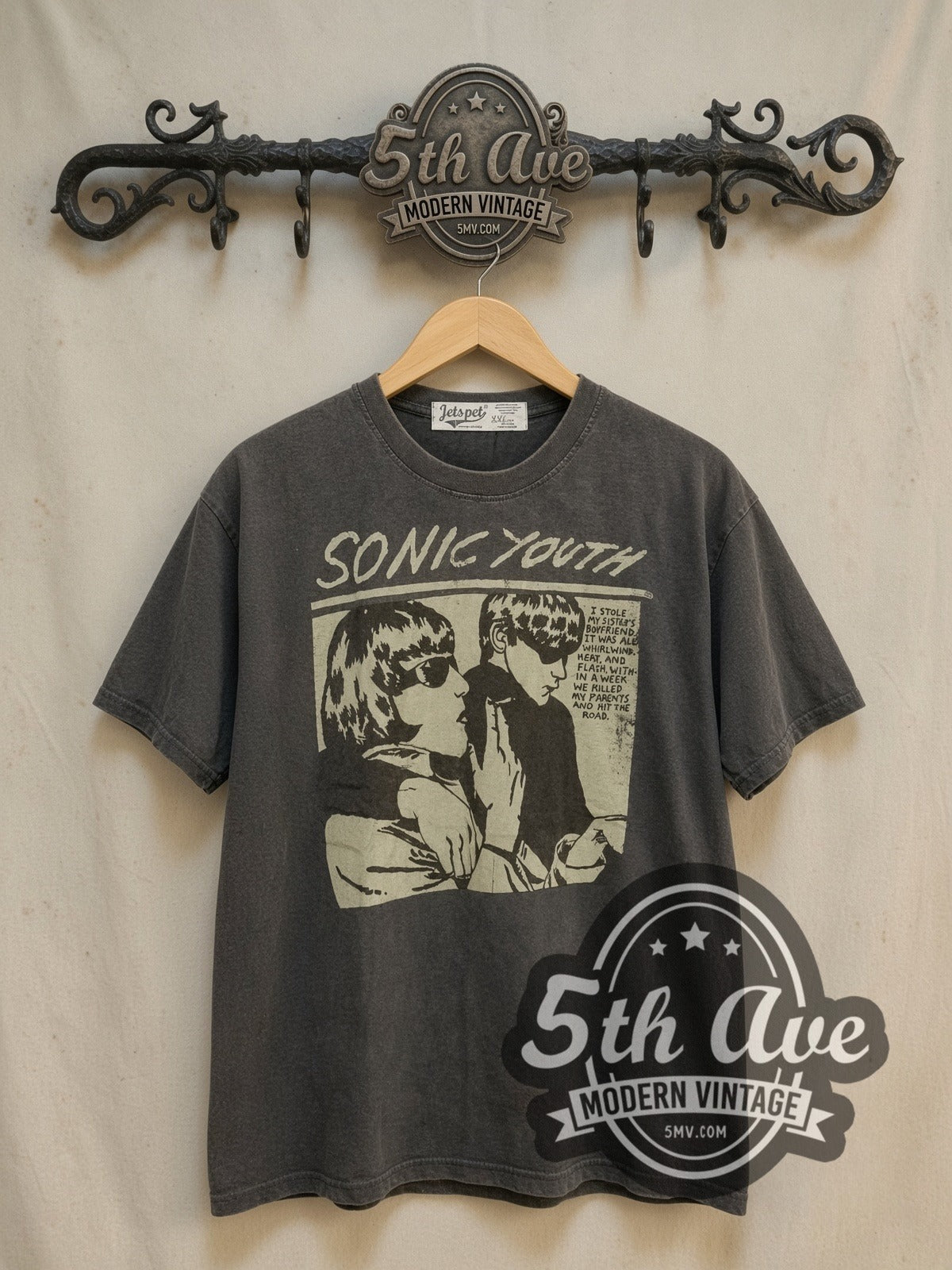 Sonic Youth Goo vintage band t-shirt, front view on the 5MV rack