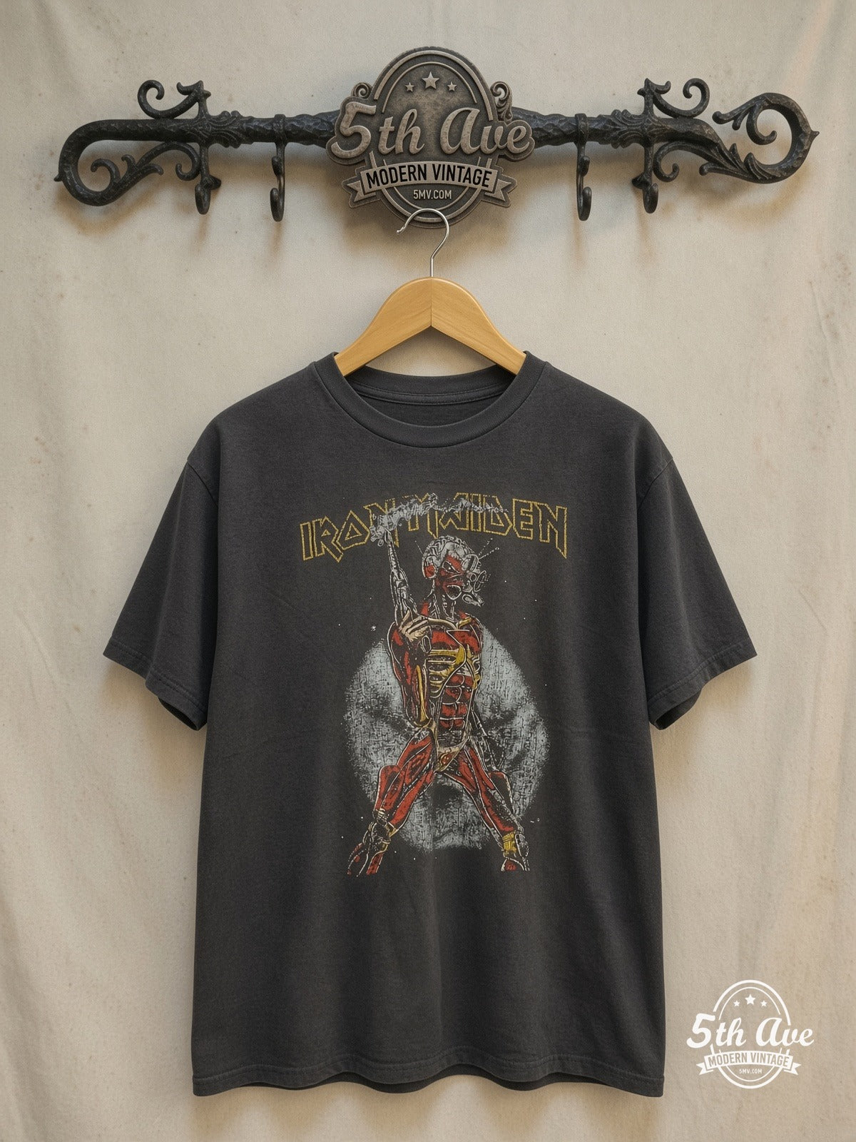 Iron Maiden vintage band t-shirt on rack