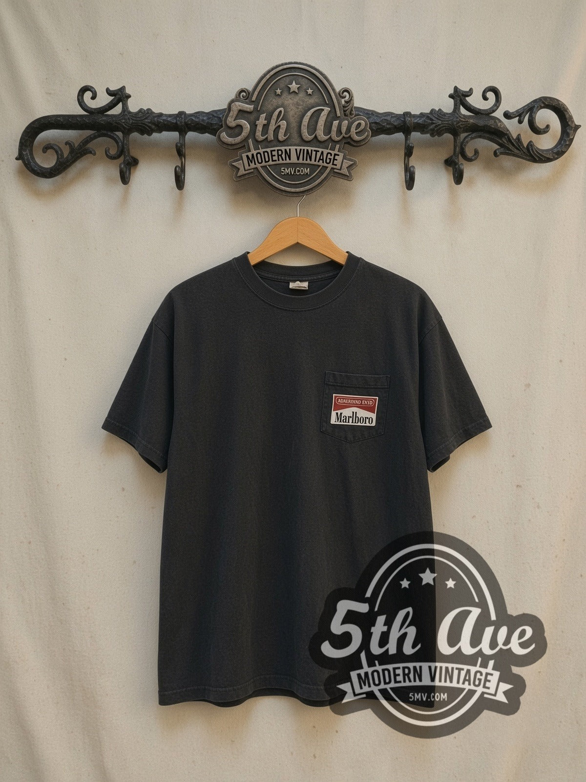 Marlboro Train vintage graphic tee, front view on a display rack
