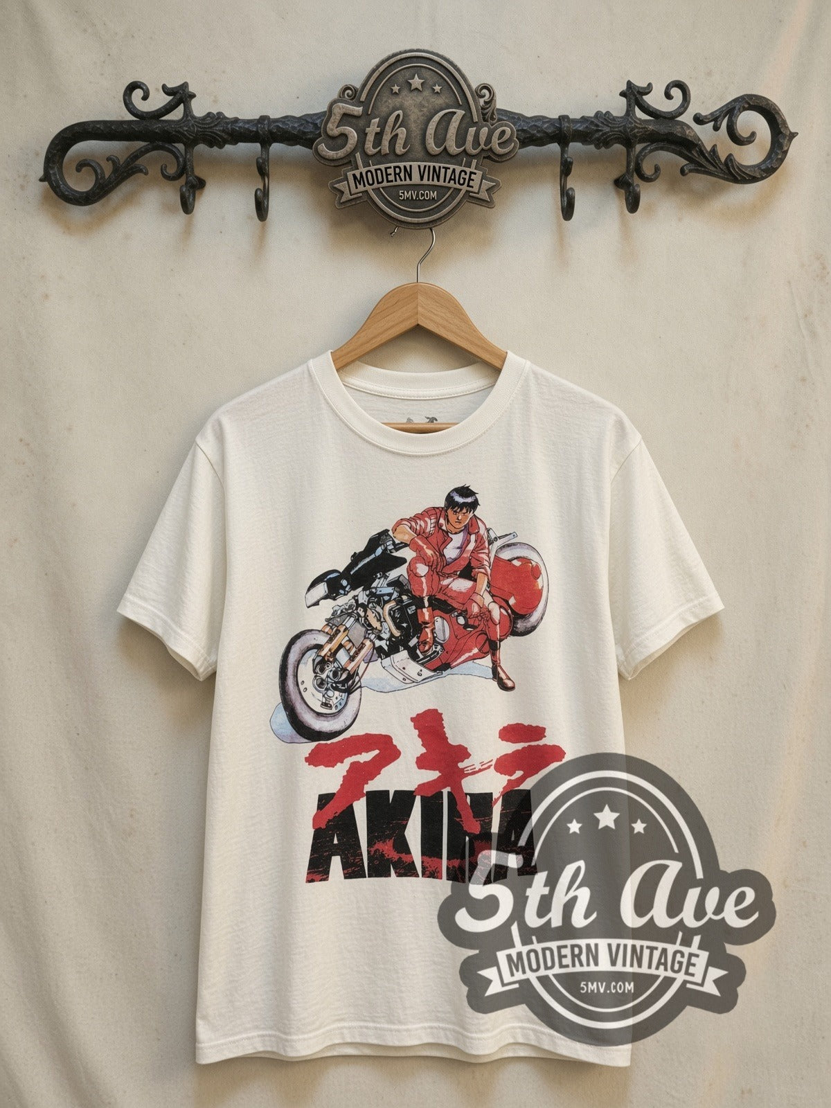 Akira Shotaro Kaneda vintage graphic t-shirt, front view on a display rack