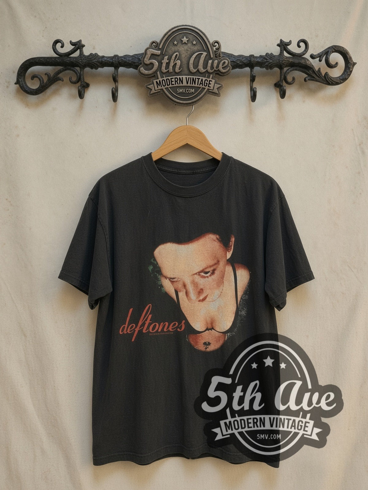 Deftones Around the Fur Red Script Logo vintage band t-shirt, front view on the 5MV rack