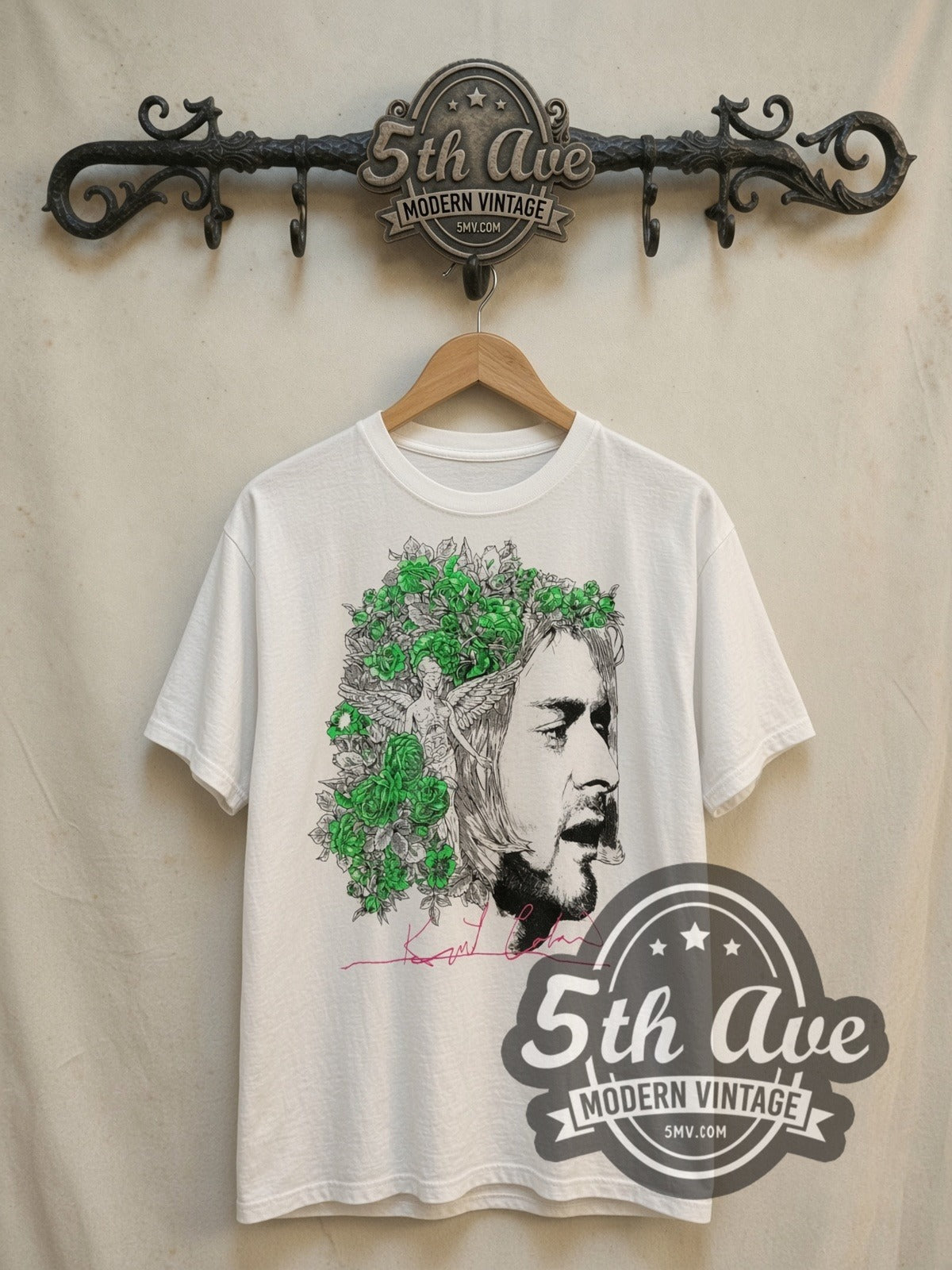 Kurt Cobain Rather Be Hated Than Loved vintage band t-shirt, front view on the 5MV rack