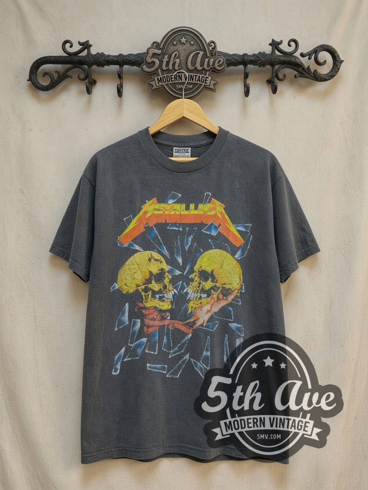 Metallica Sad But True Twin Skulls Glass vintage band t-shirt, front view on the 5MV rack