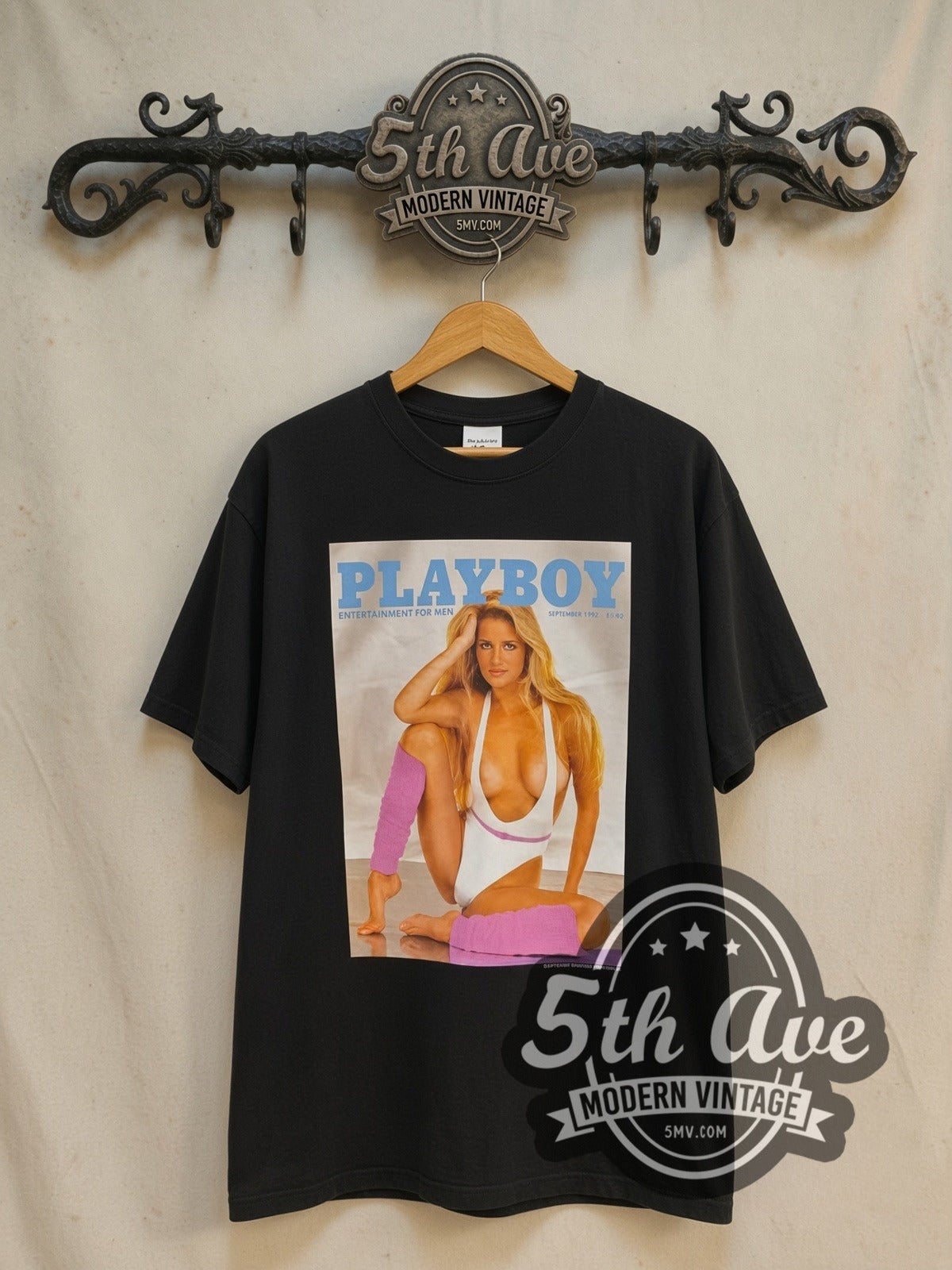 Playboy September vintage graphic tee in black, front view on the 5MV rack