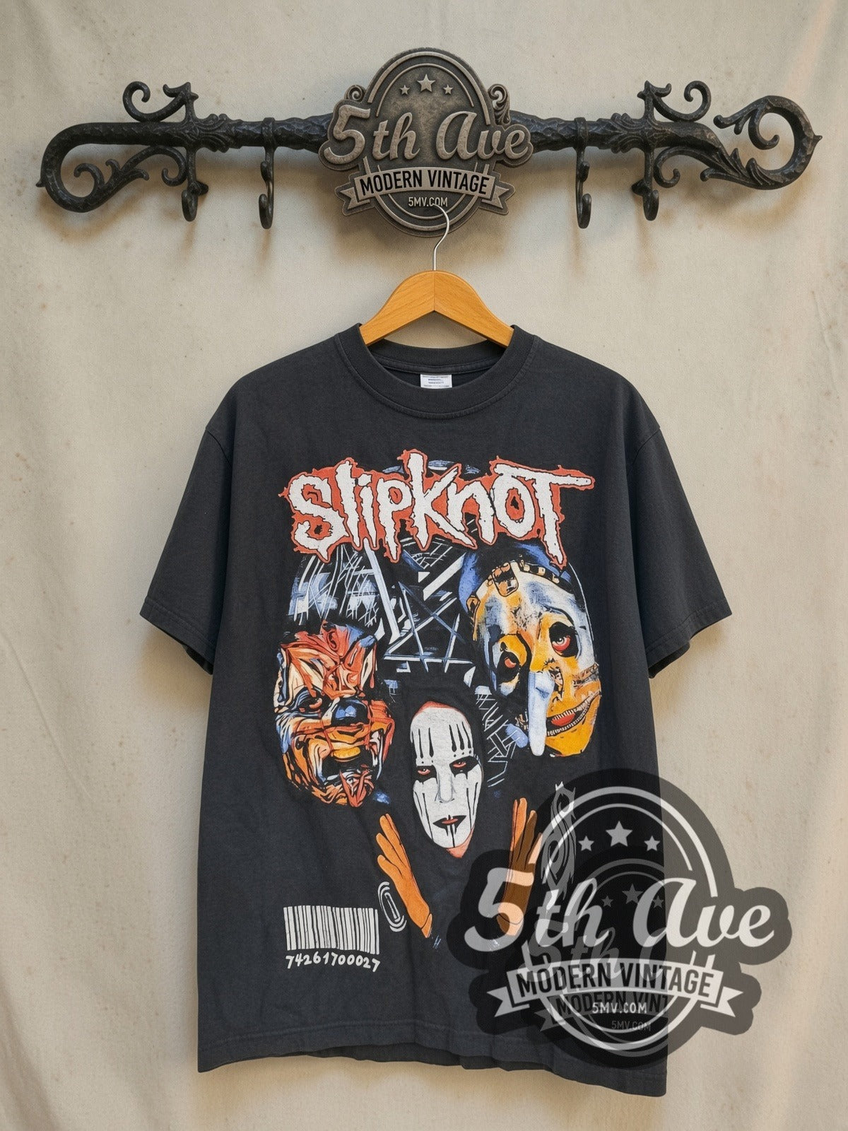 Slipknot Nonagram vintage band t-shirt in black, front view on the 5MV rack