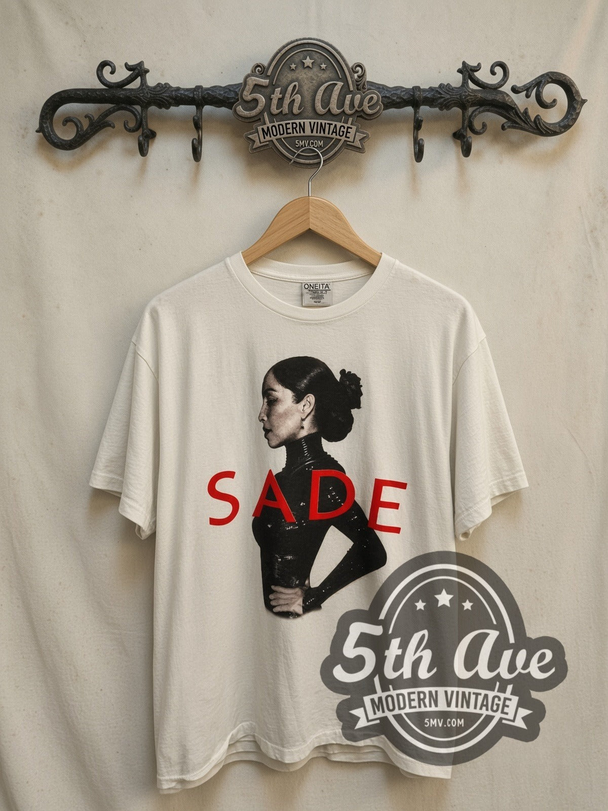 Sade Soldier of Love 2011 Tour vintage band t-shirt, front view on a display rack