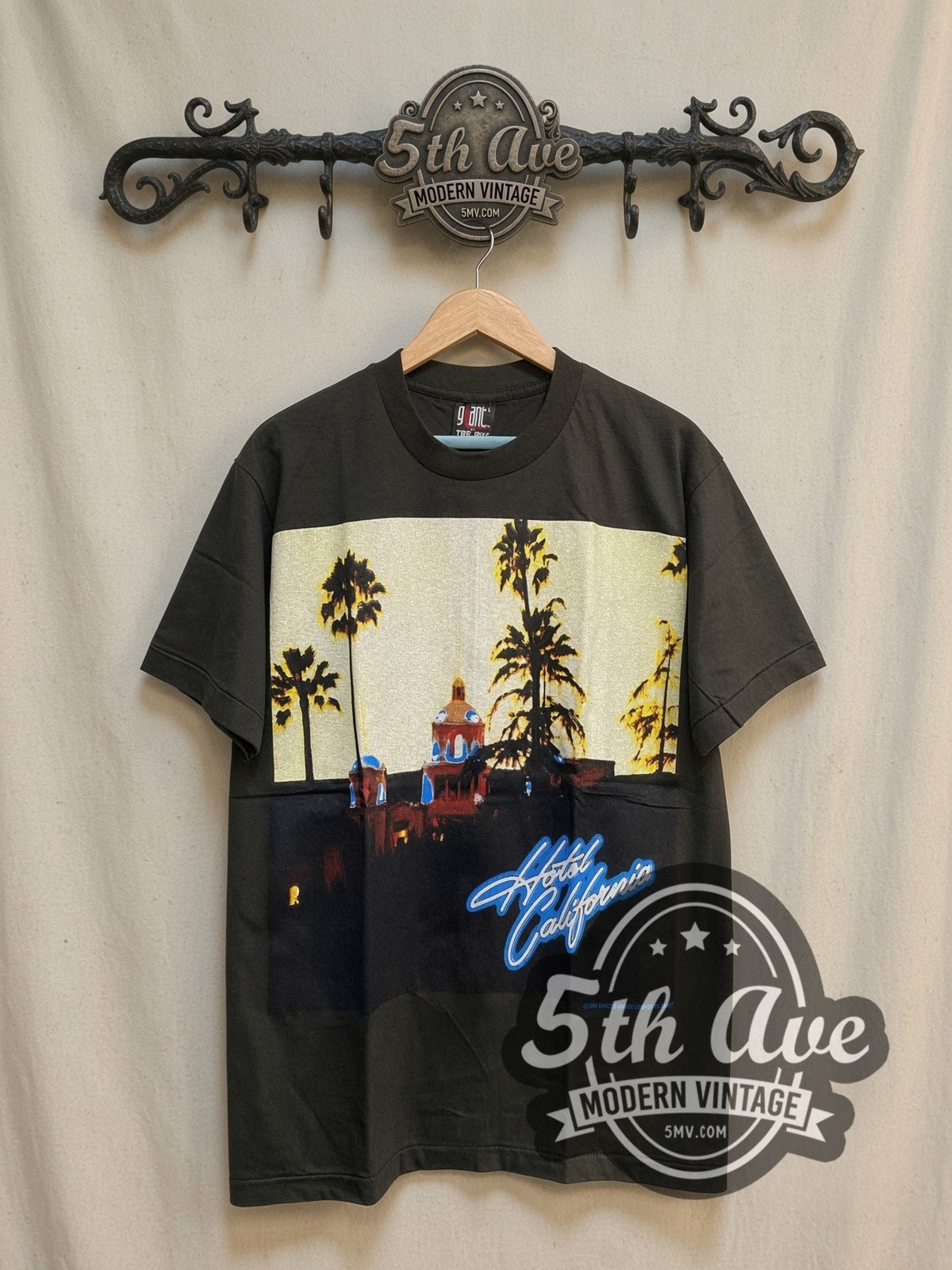 Eagles Hotel California Tribute Tee vintage band t-shirt, front view on the 5MV rack