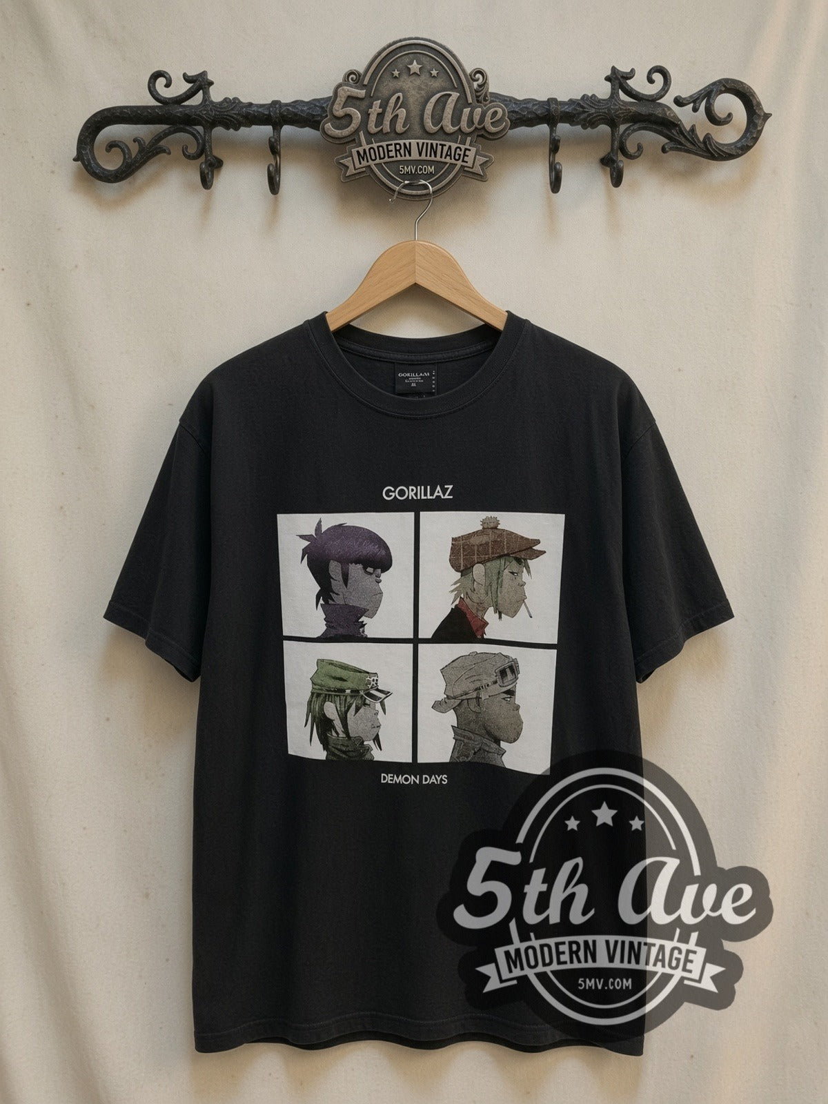 Gorillaz Demon Days Four Panel Portraits vintage band t-shirt, front view on the 5MV rack