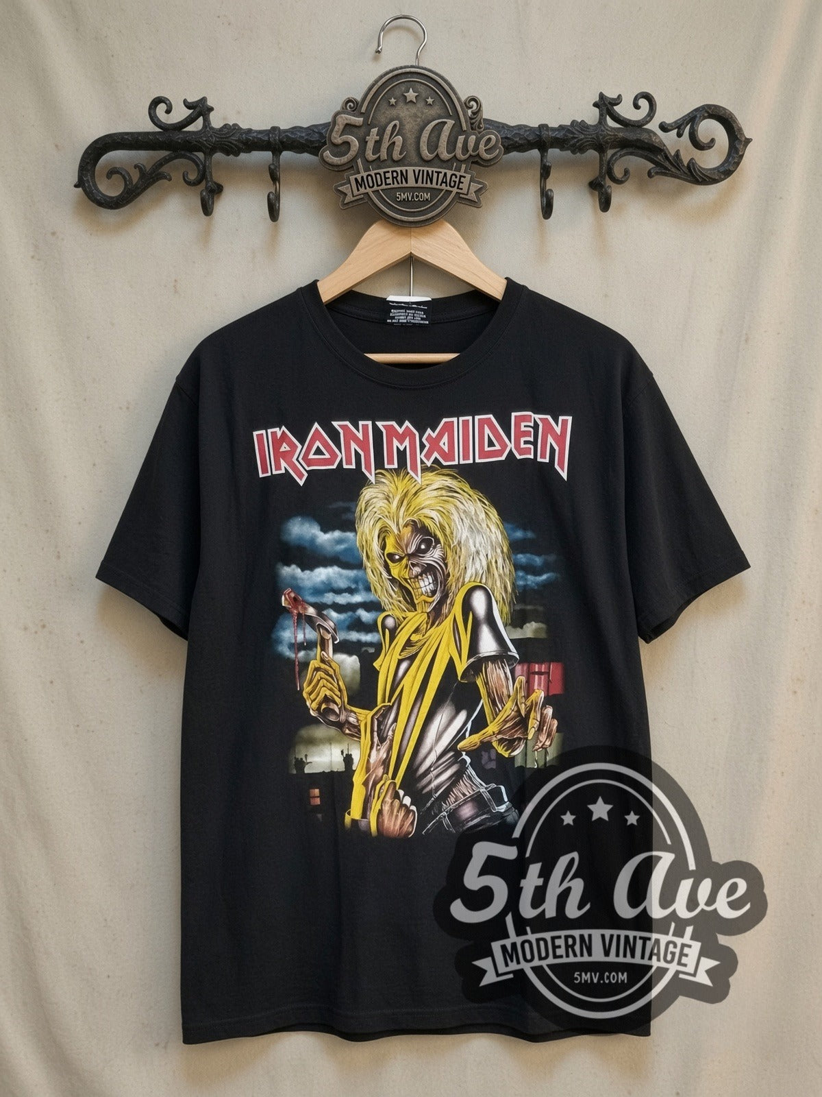 Iron Maiden Killers vintage band t-shirt, front view on the 5MV rack