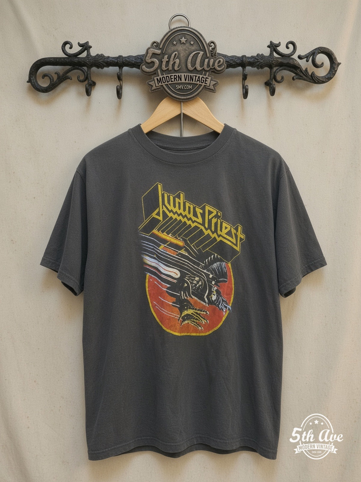 Judas Priest vintage band t-shirt on rack