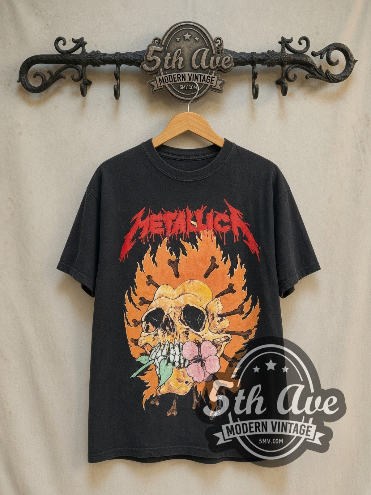 Metallica Pushead Artwork vintage band t-shirt in black, front view on the 5MV rack
