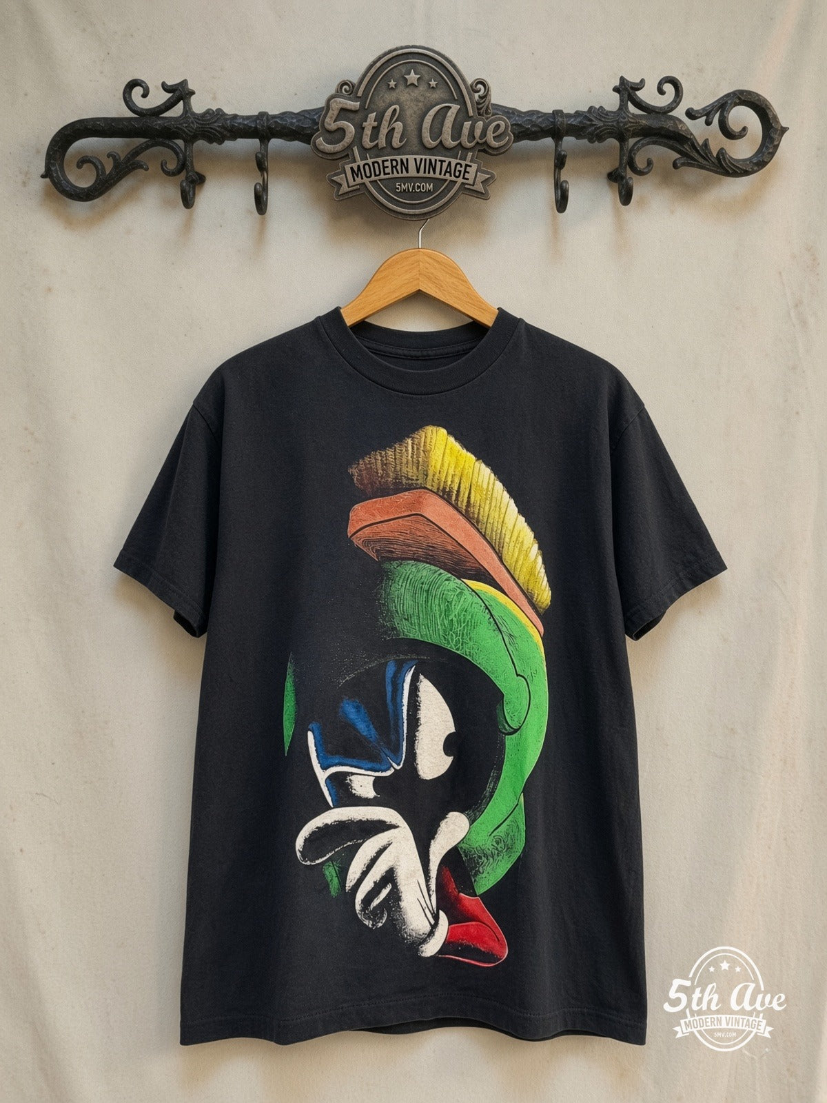 Looney Tunes – Marvin the Martian – New Vintage Graphic Tee — front on locked cream ornate 5th Ave rack