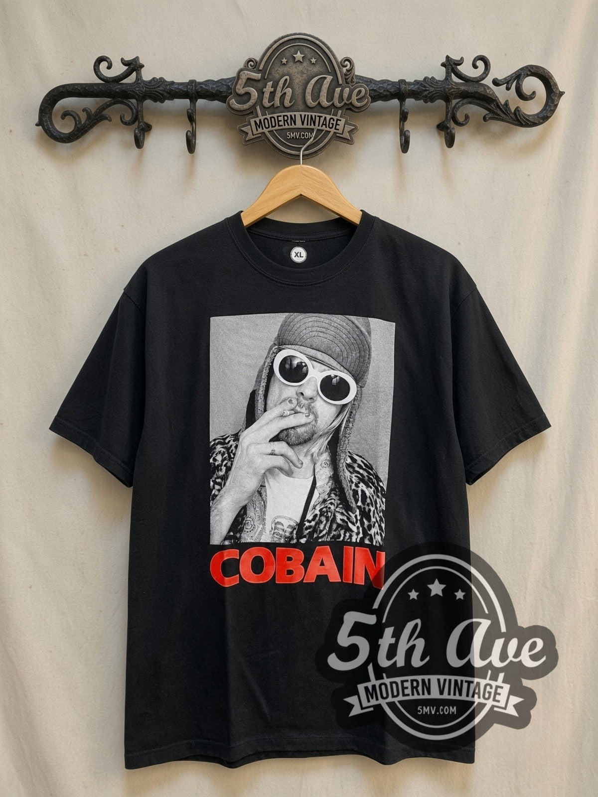 Nirvana Classic Retro Graphic vintage band t-shirt, front view on the 5MV rack