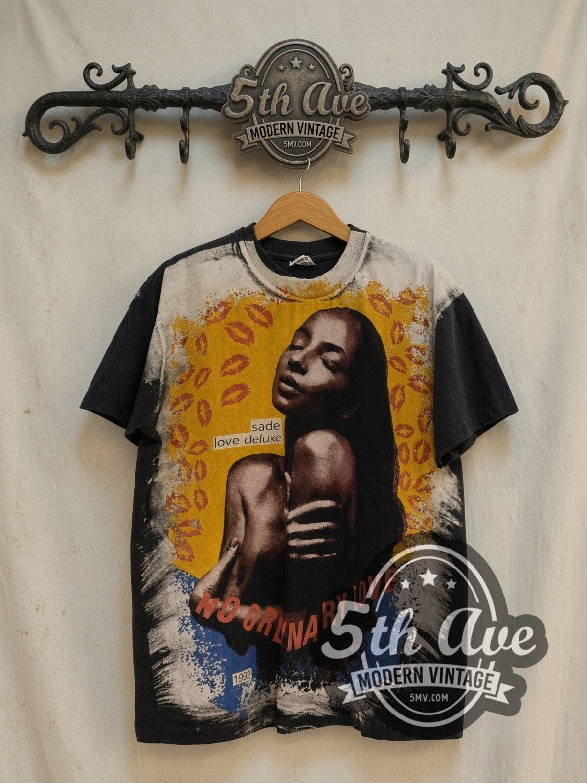 Sade No Ordinary Love (Love Deluxe 1992) vintage band t-shirt, front view on a display rack