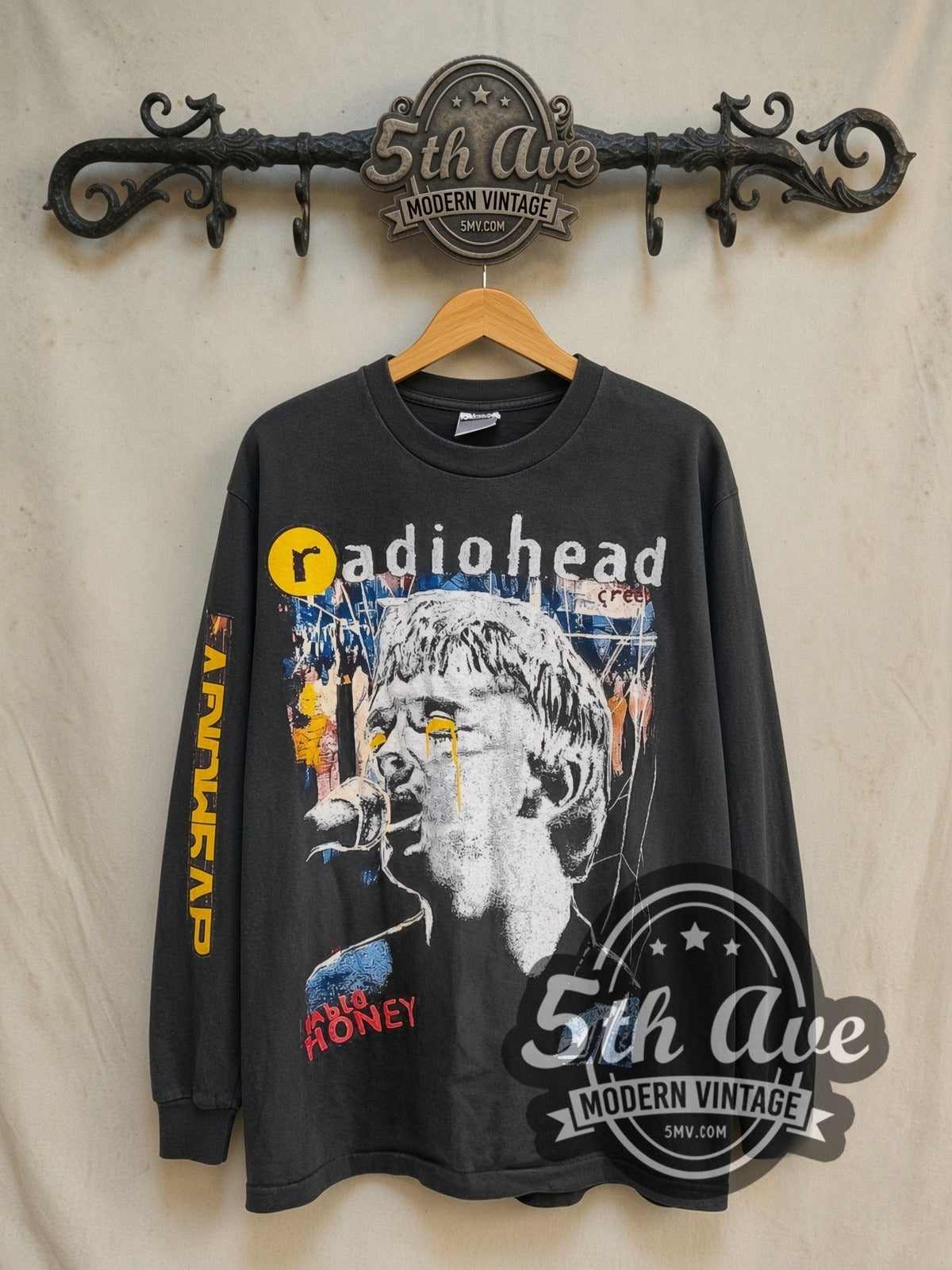 Radiohead Pablo Honey Creep vintage band long sleeve t-shirt, front view on the 5MV rack