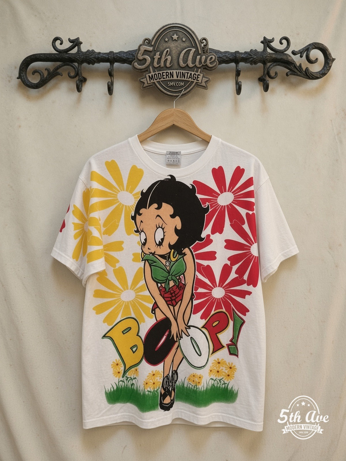Betty Boop – Boop There It Is – New Vintage Graphic Tee — front on locked cream ornate 5th Ave rack