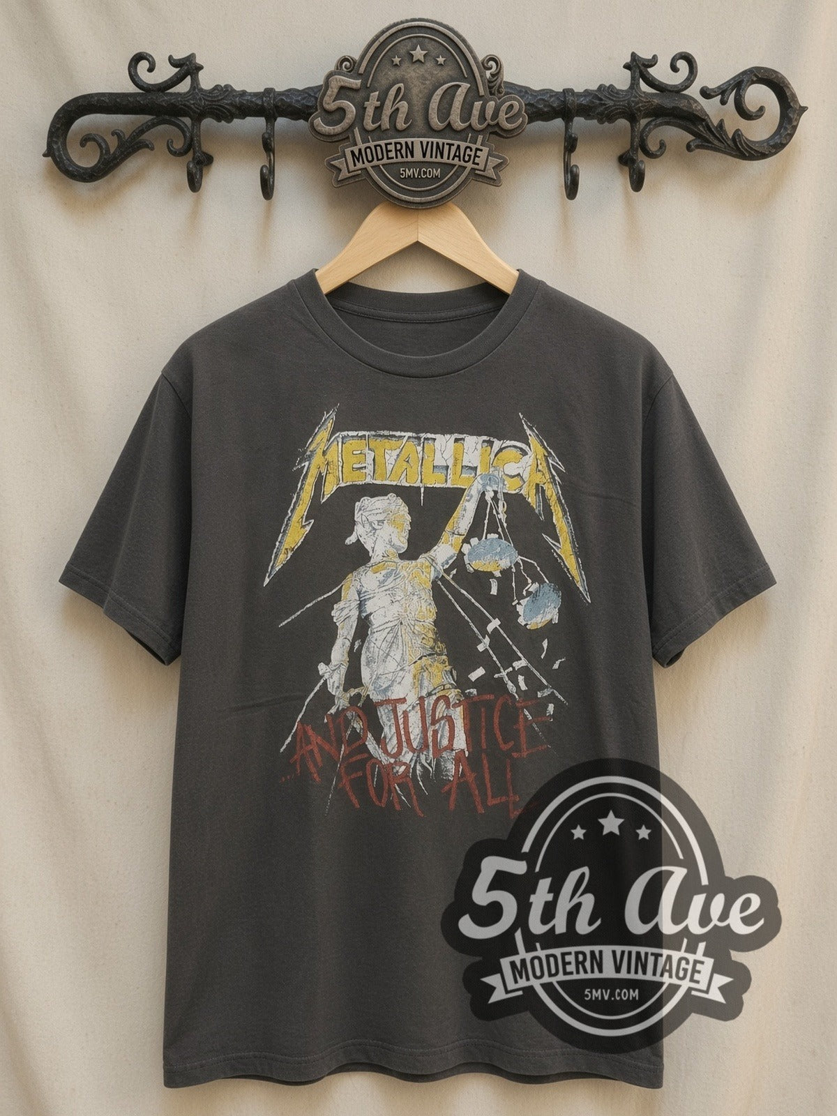 Metallica – ...And Justice for All Tour 1989 vintage band t-shirt, front view on a display rack