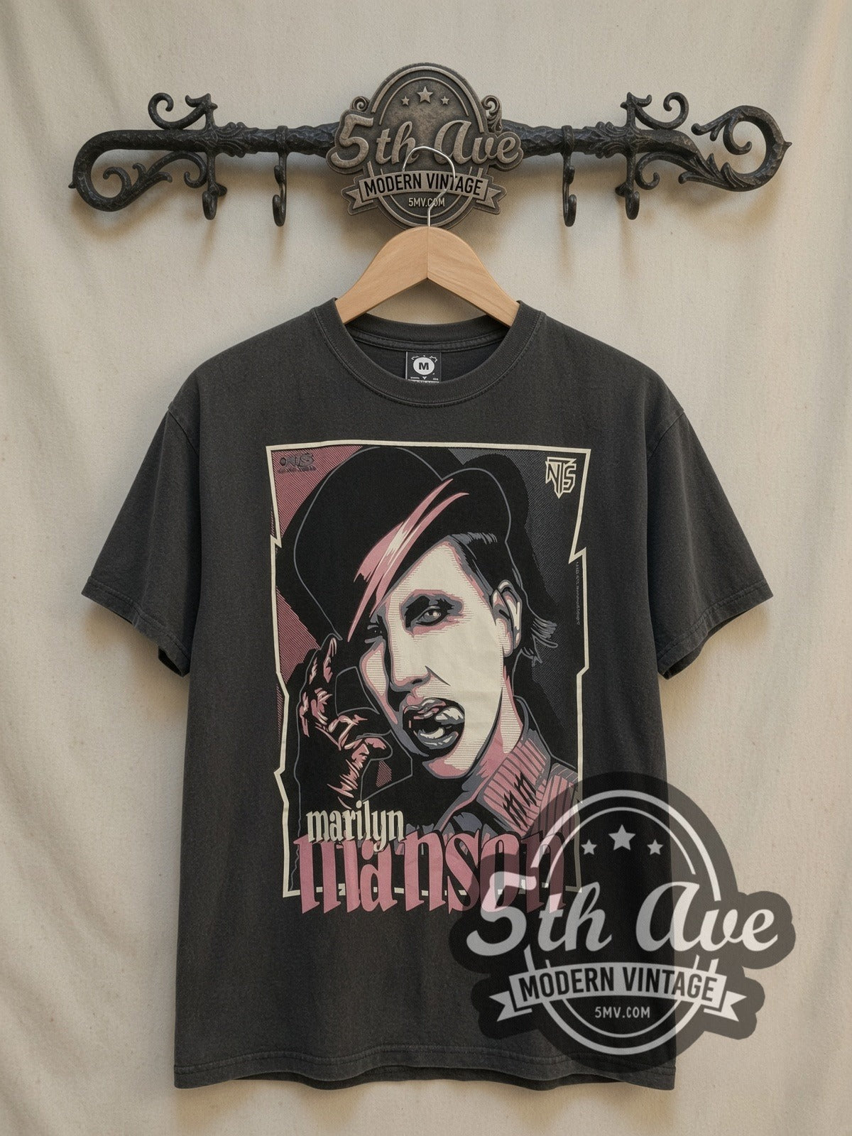 Marilyn Manson Top Hat Portrait vintage band t-shirt, front view on the 5MV rack