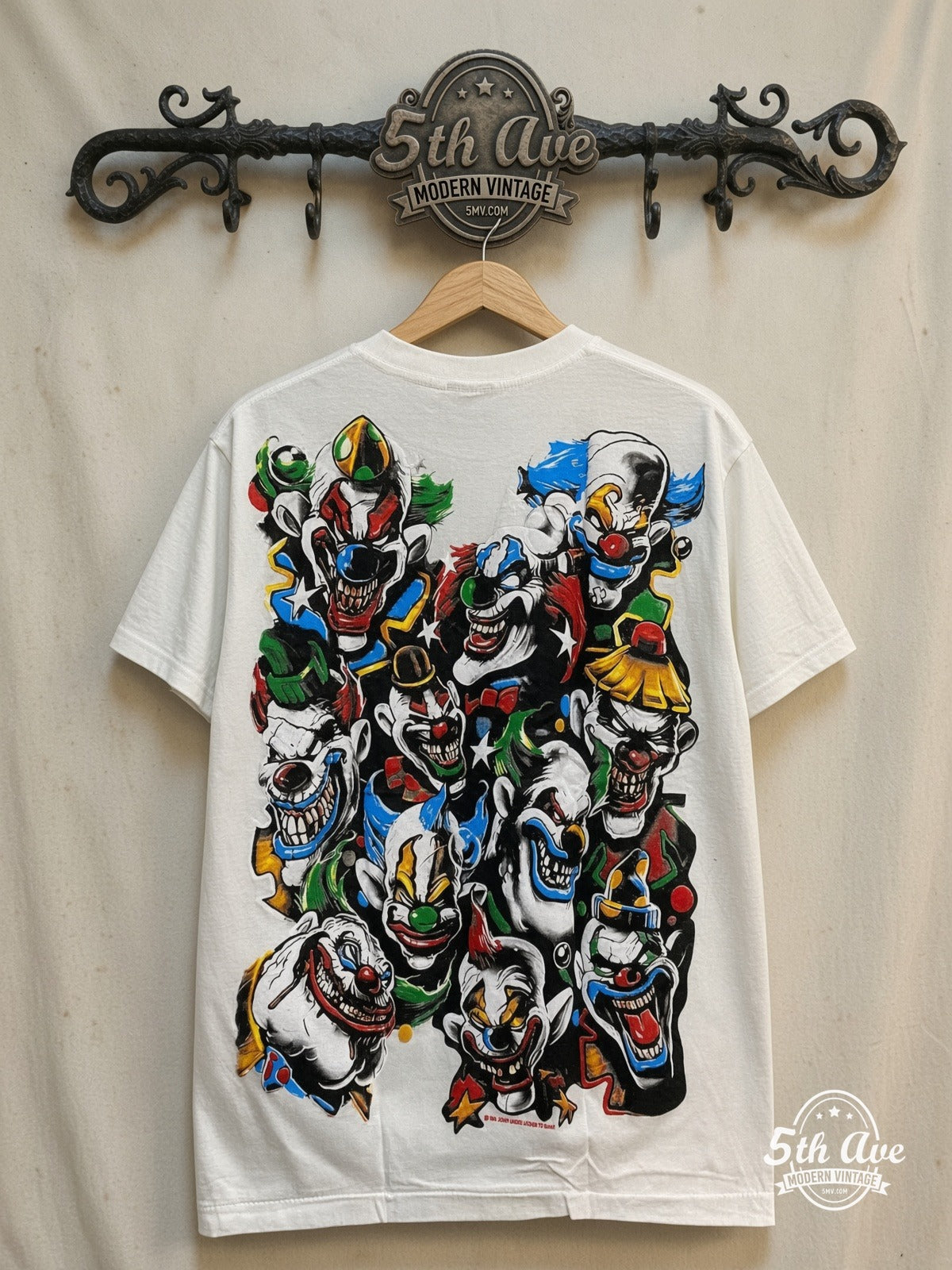 Rollin Hard – Dream On Flicks Lowriders – Vintage Graphic Tee — front on locked cream ornate 5th Ave rack