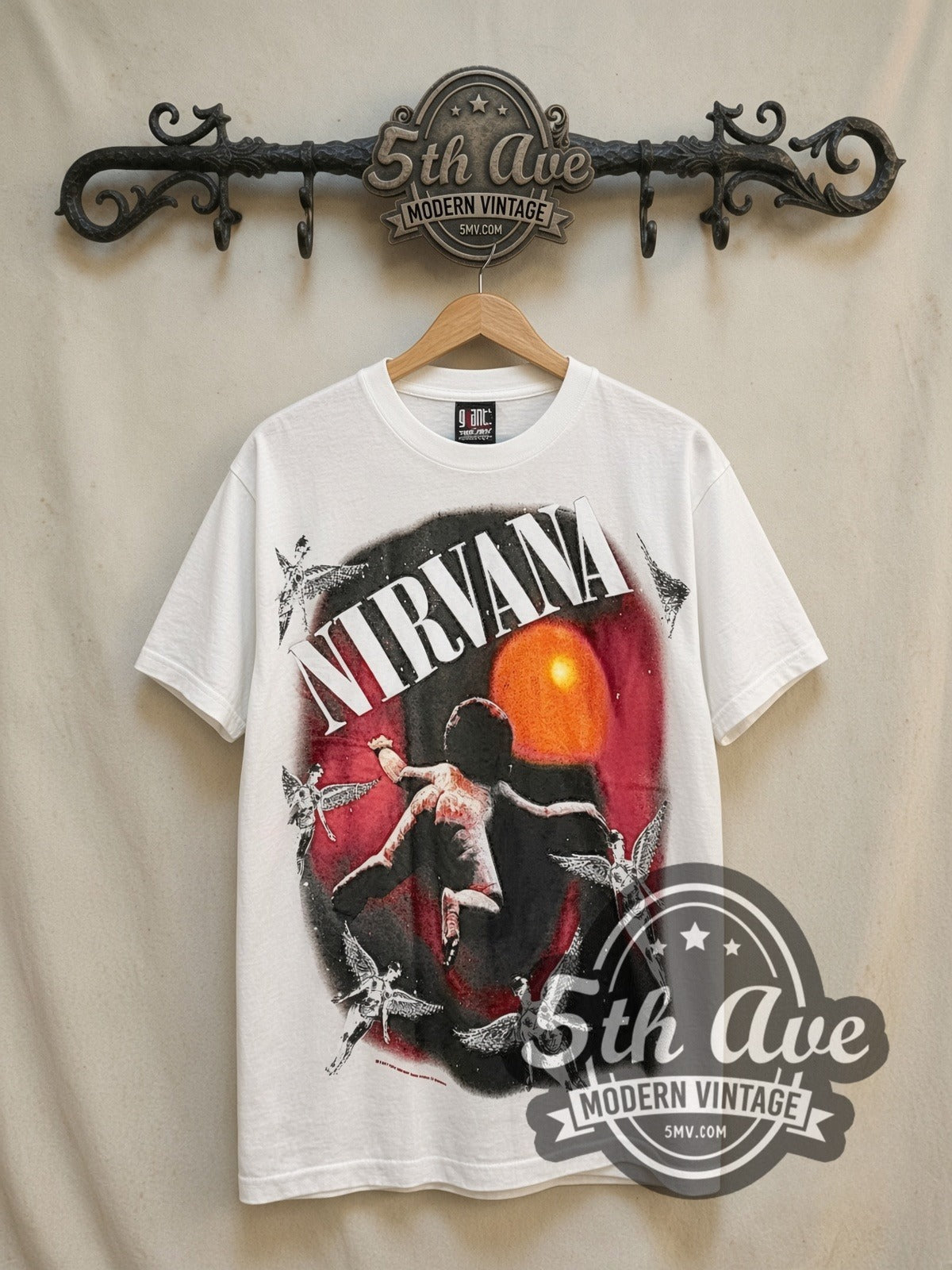 Nirvana Nevermind Baby & Angels Oval vintage band t-shirt, front view on the 5MV rack