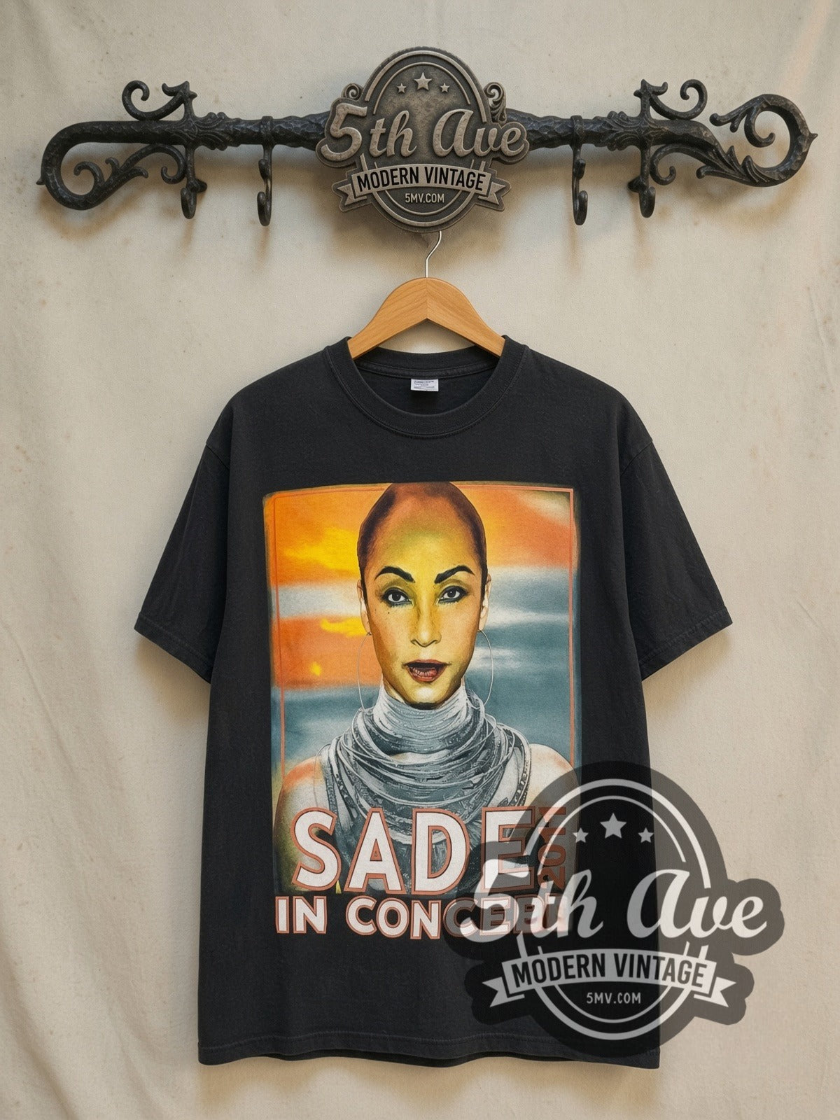 Sade Live in Concert 2011 vintage band t-shirt in black, front view on the 5MV rack